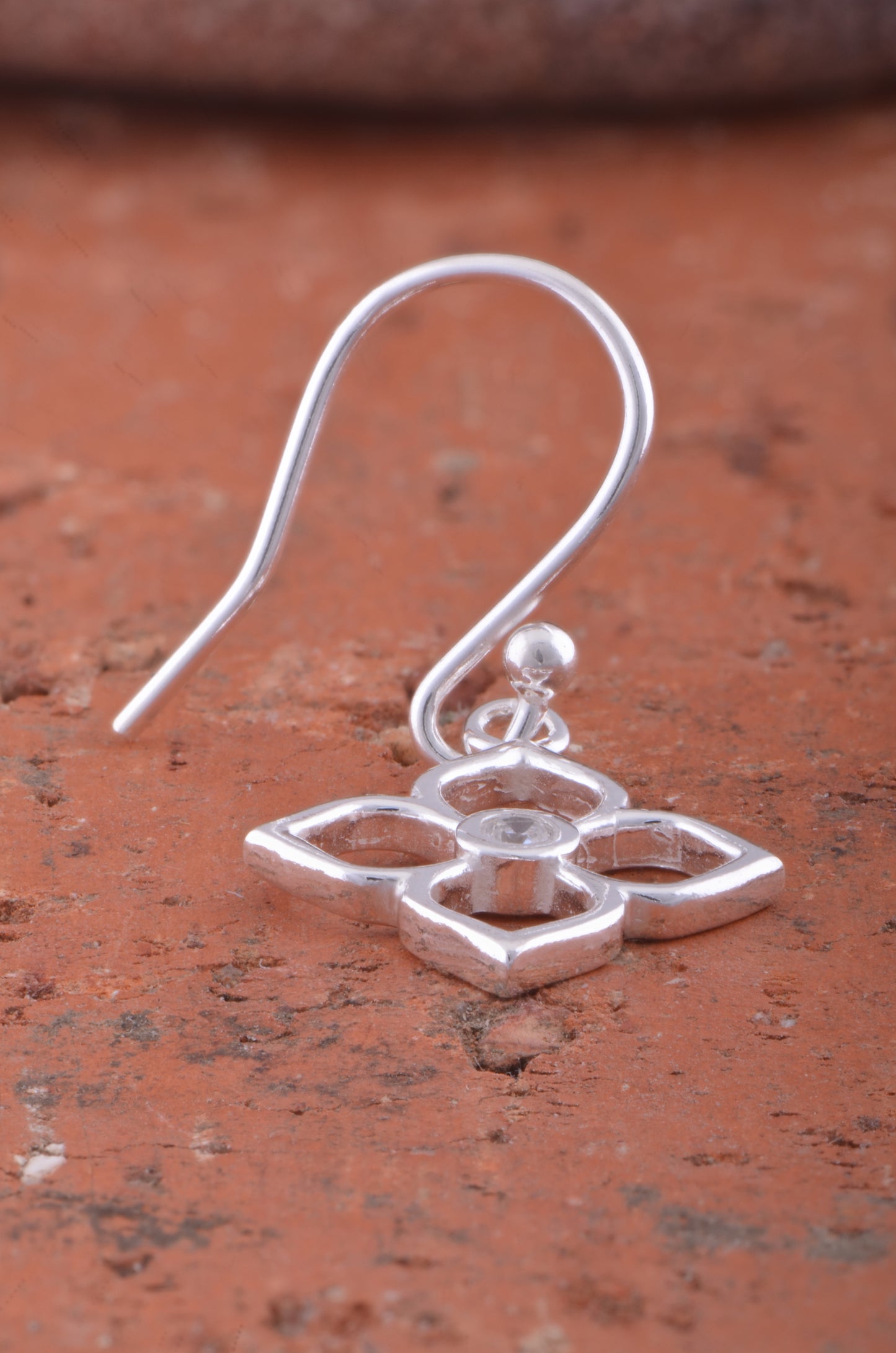 Sterling Silver Womens Dainty Cz Flower BoHo Drop Earrings