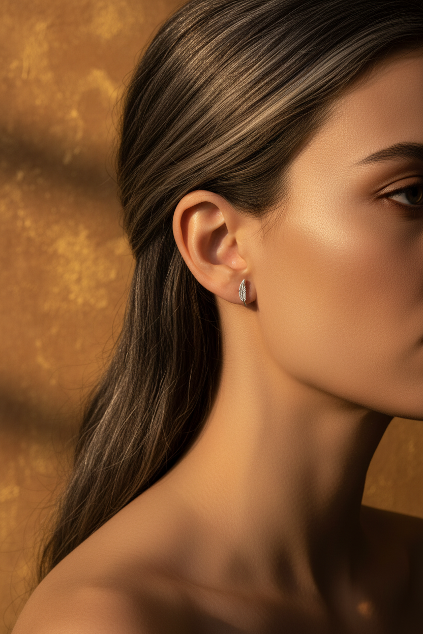 Sterling Silver Girls Dainty Feather Stud Earrings - Second stud earrings