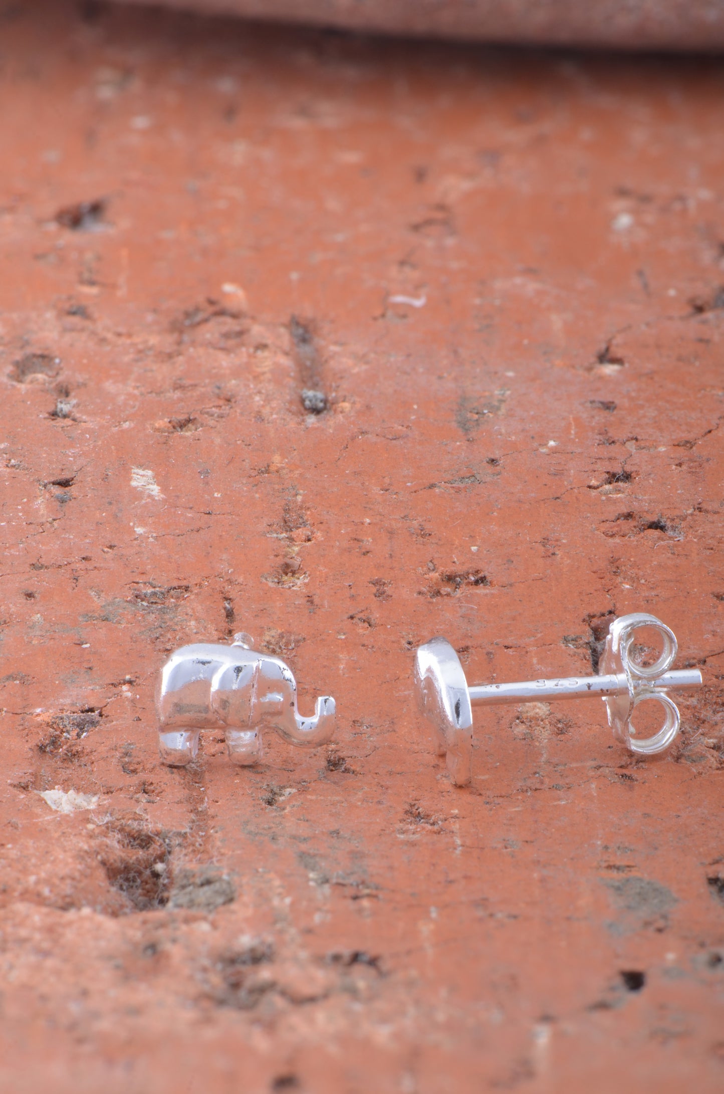 Sterling Silver Womens Dainty Lucky Elephant Stud Earrings