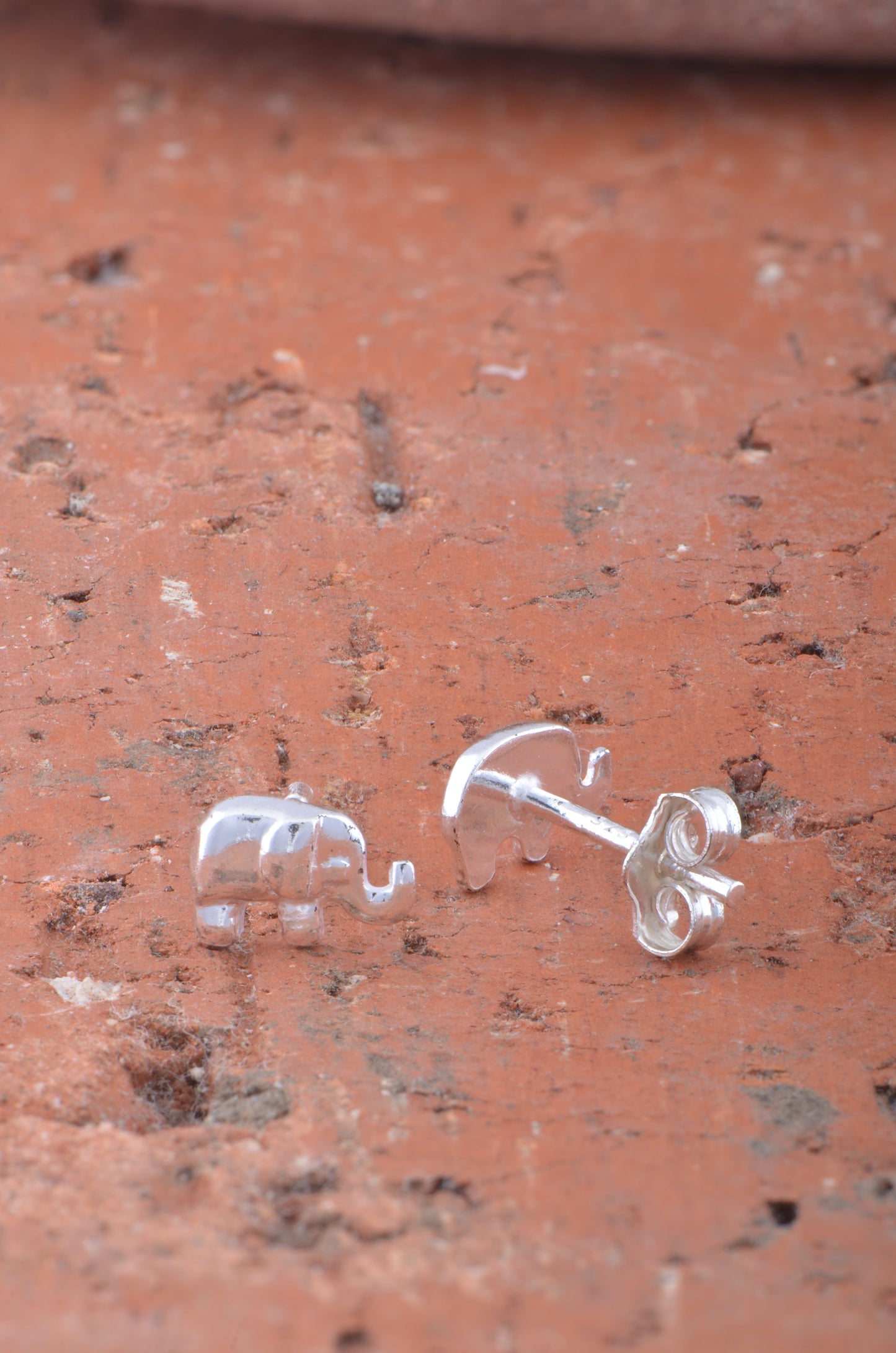 Sterling Silver Womens Dainty Lucky Elephant Stud Earrings