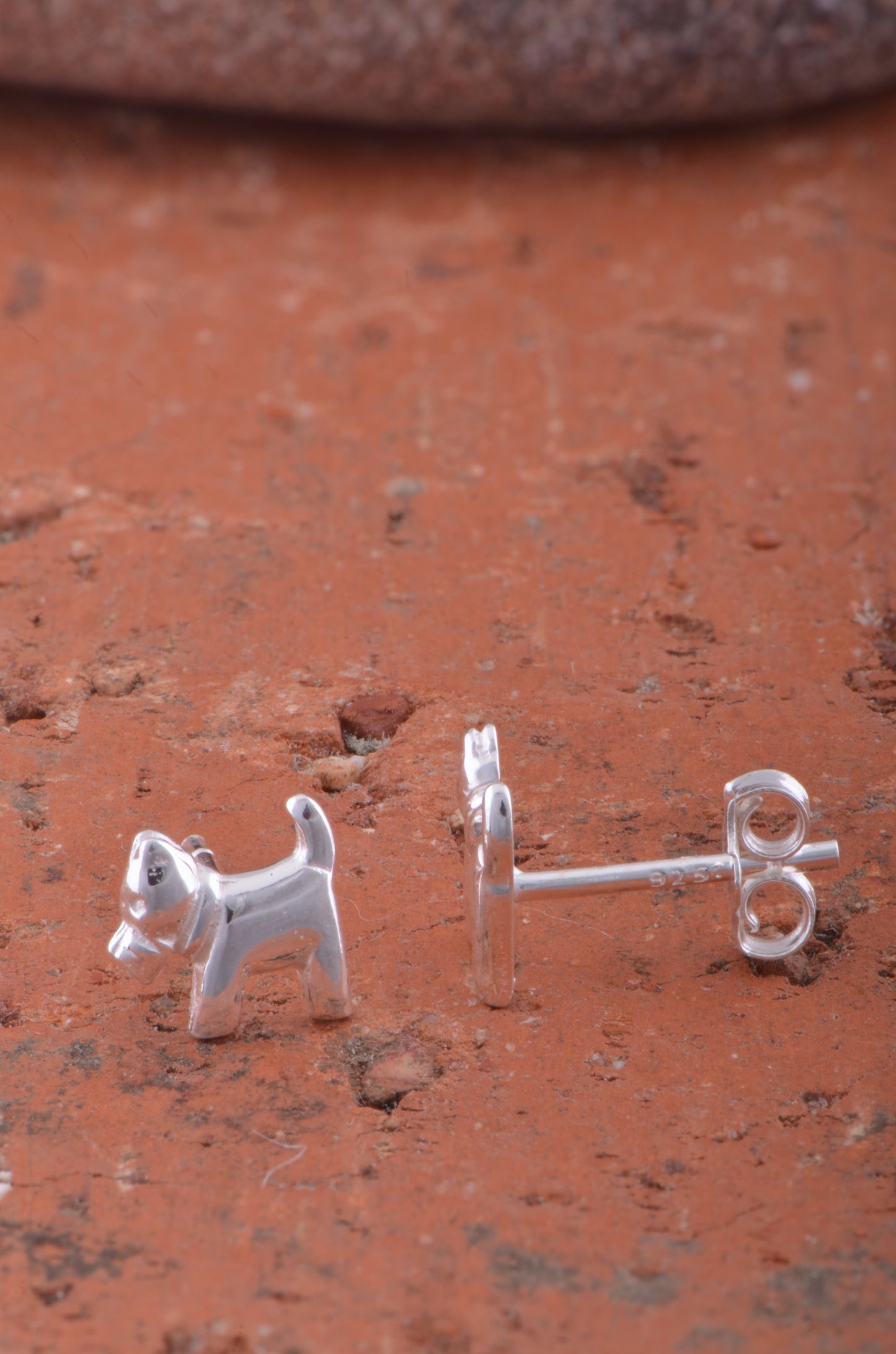 Sterling Silver Girls Dainty Terrier Dog Stud Earrings