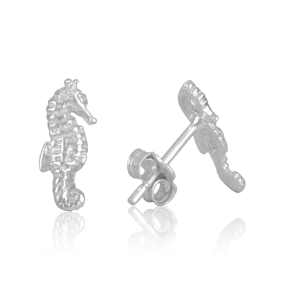 Sterling Silver Girls Dainty Tropical SeaHorse Stud Earrings