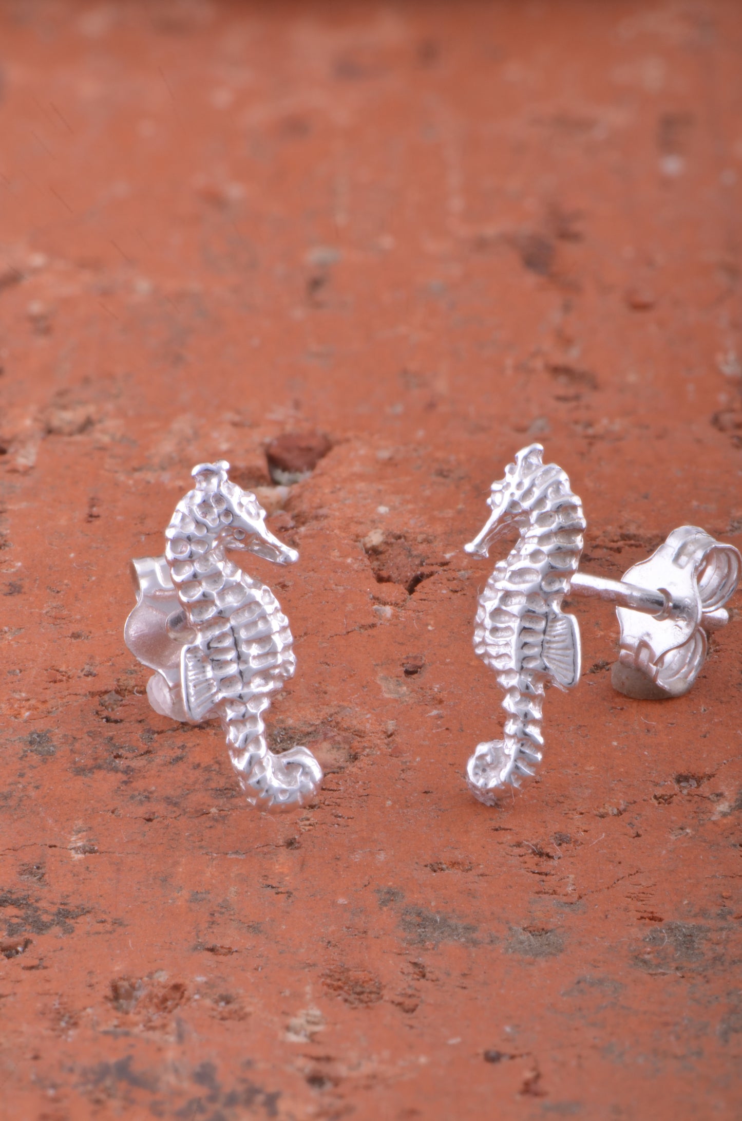 Sterling Silver Girls Dainty Tropical SeaHorse Stud Earrings