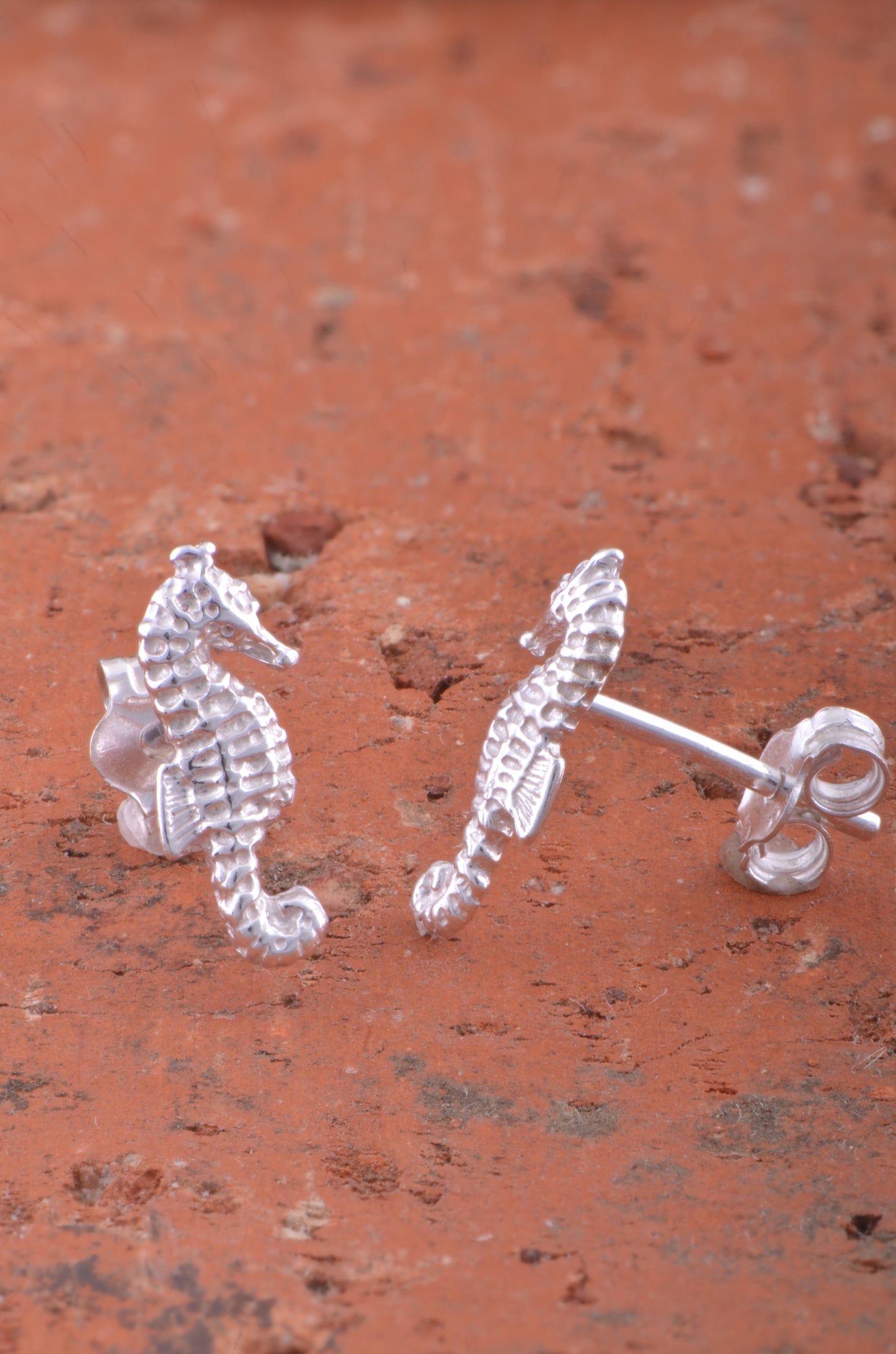 Sterling Silver Girls Dainty Tropical SeaHorse Stud Earrings