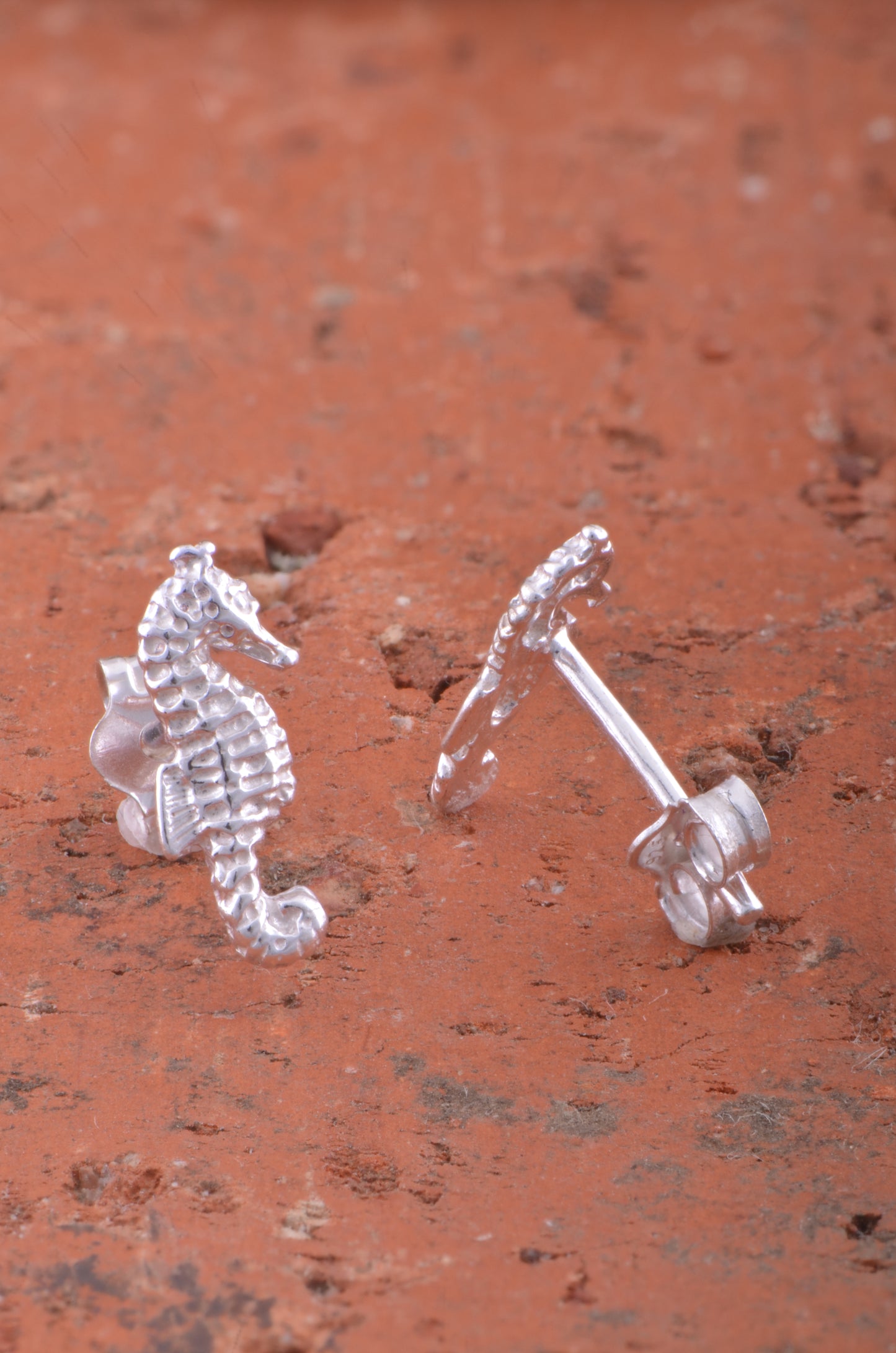 Sterling Silver Girls Dainty Tropical SeaHorse Stud Earrings