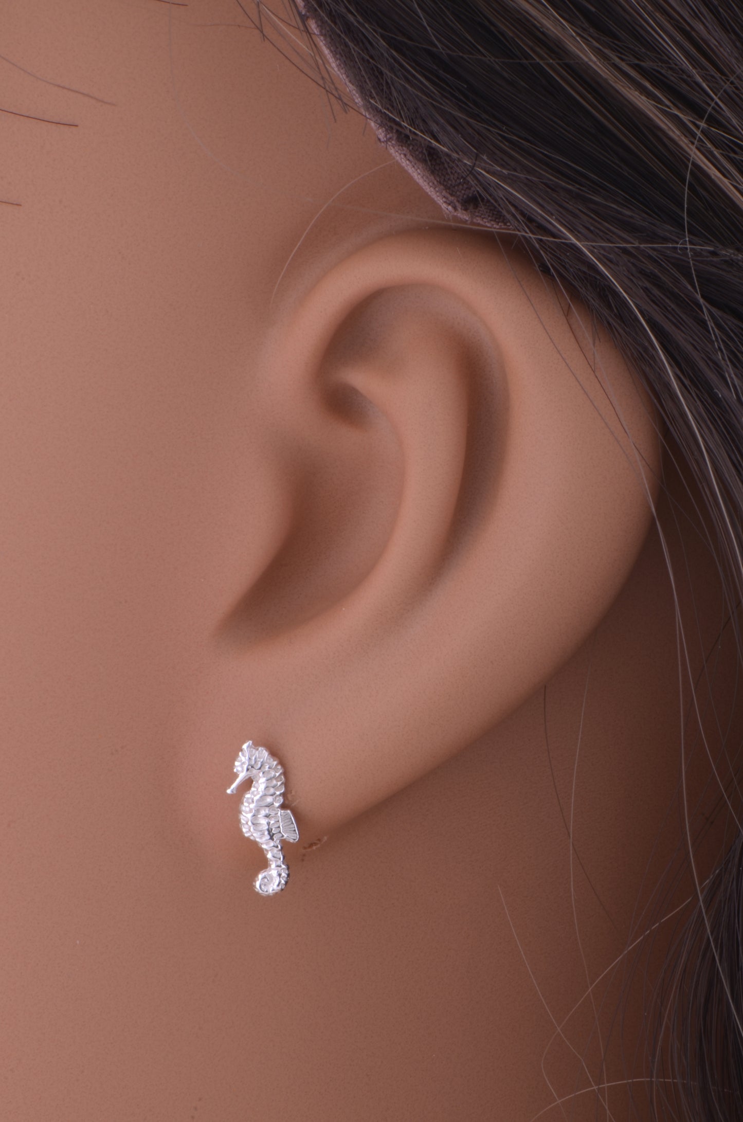 Sterling Silver Girls Dainty Tropical SeaHorse Stud Earrings