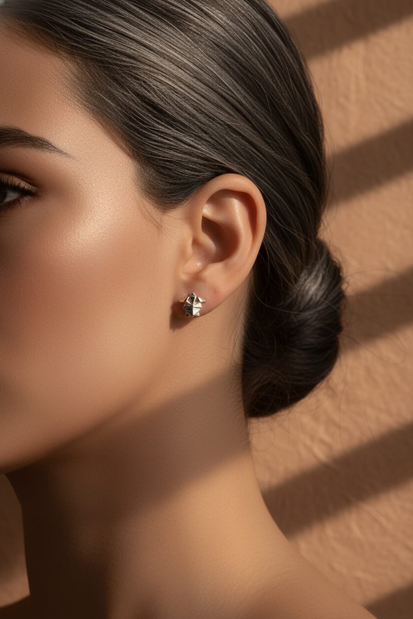 Sterling Silver Women's Dainty Origami Sea Turtle Stud Earrings | SilverCloseOut