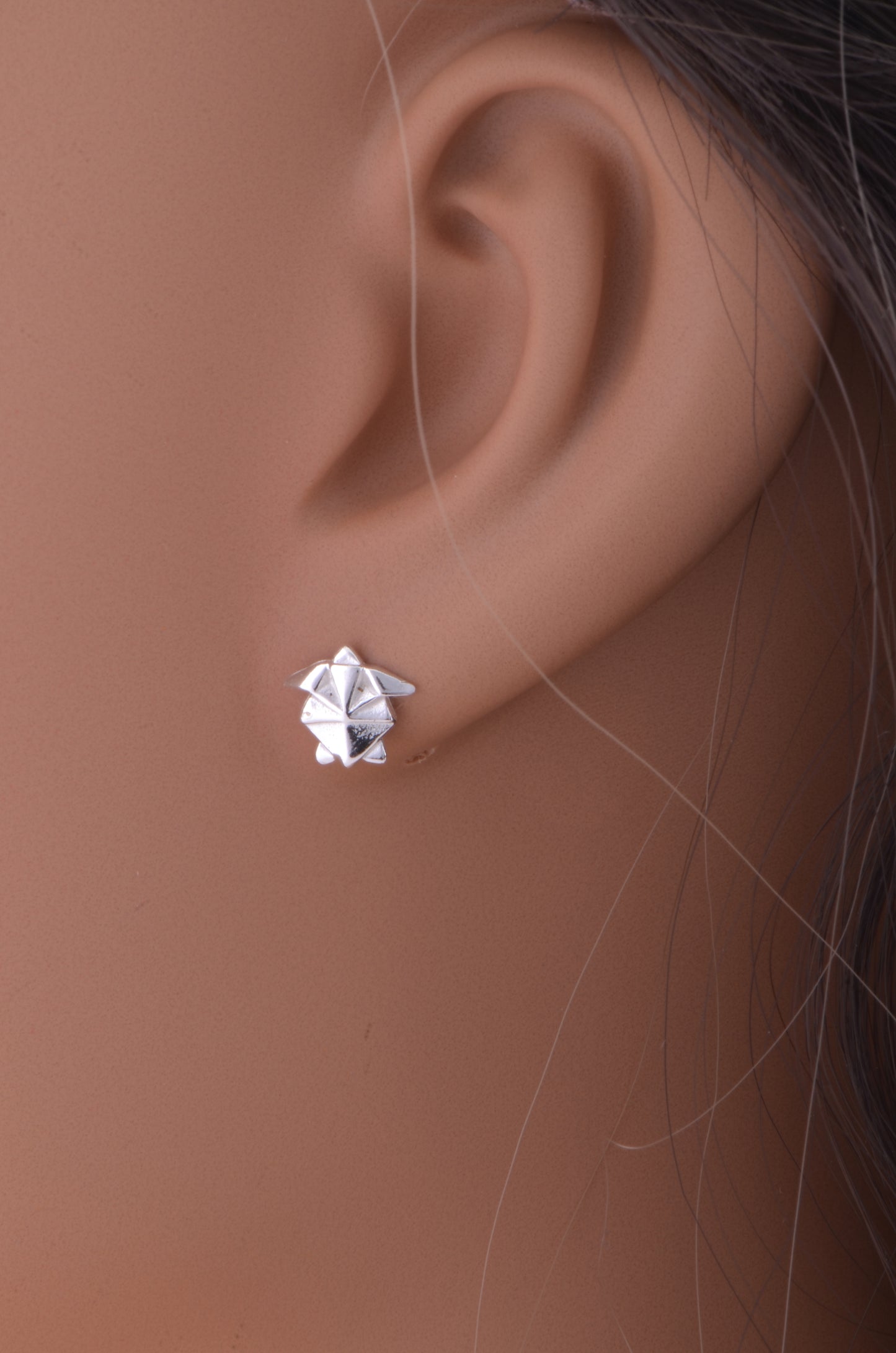 Sterling Silver Womens Dainty Origami Sea Turtle Stud Earrings