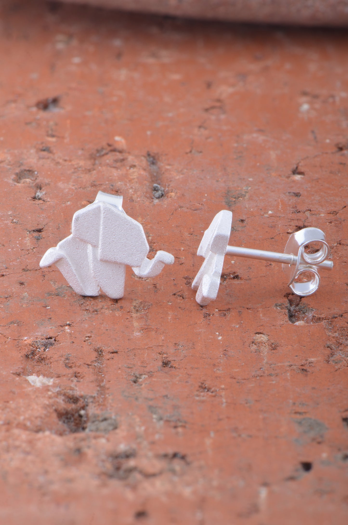 Sterling Silver Girls Dainty Origami Bunny Rabbit Stud Earrings