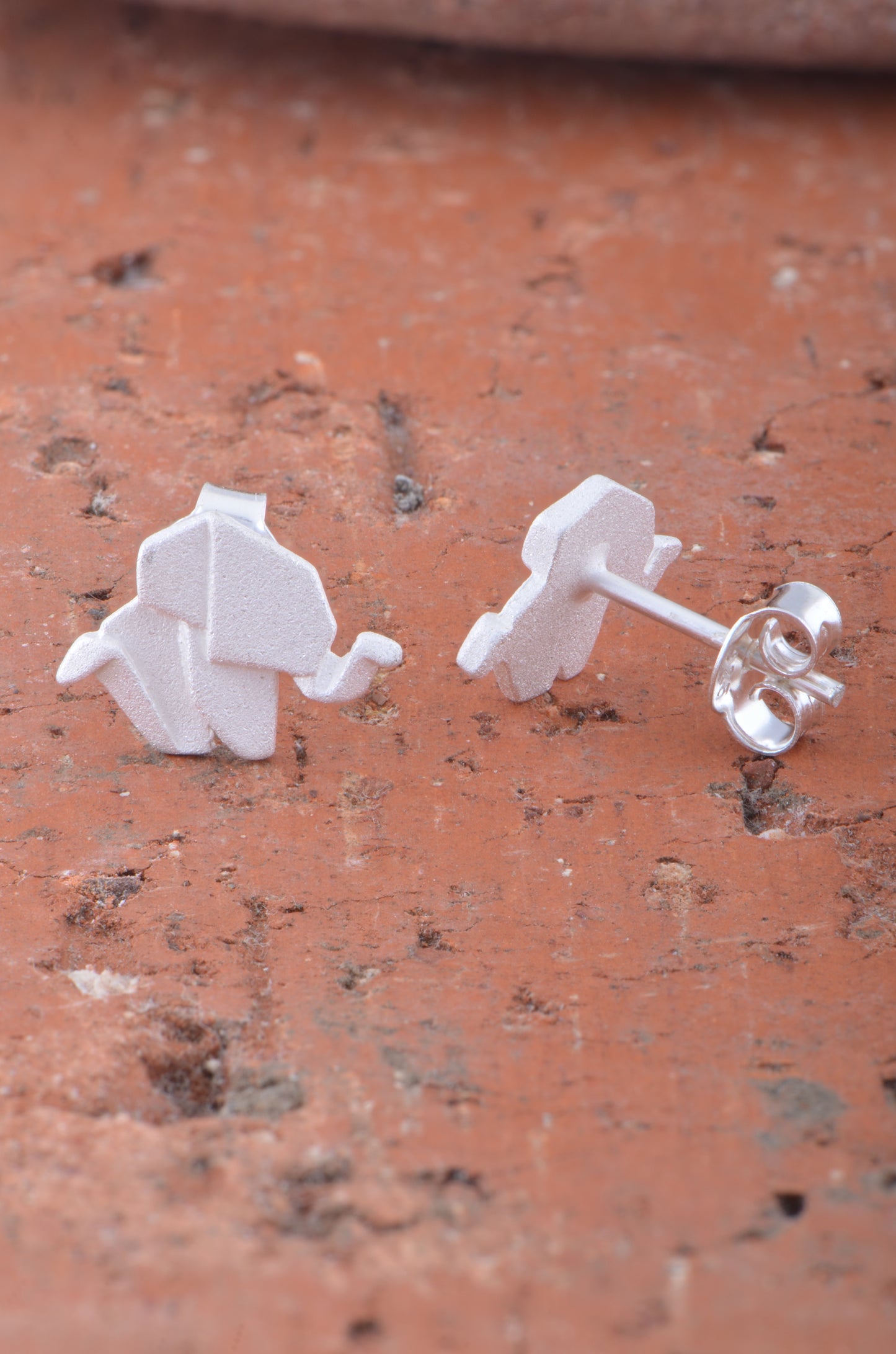 Sterling Silver Girls Dainty Origami Bunny Rabbit Stud Earrings
