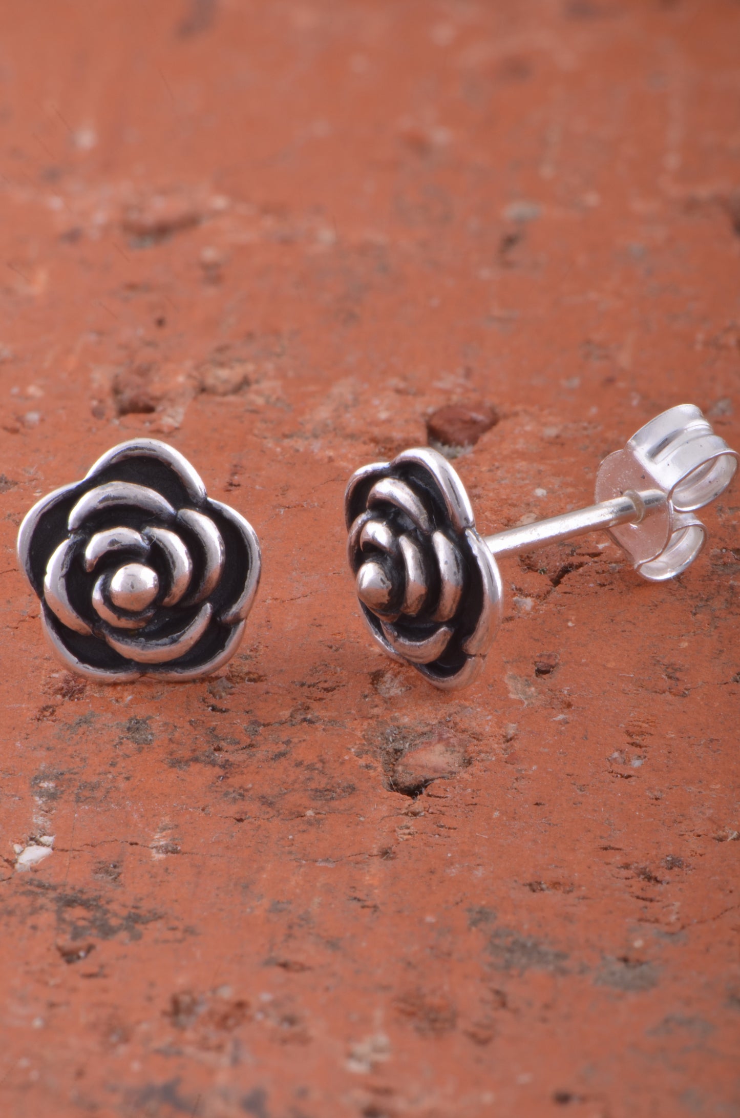 Sterling Silver Dainty Womens Rose Flower Stud Earrings