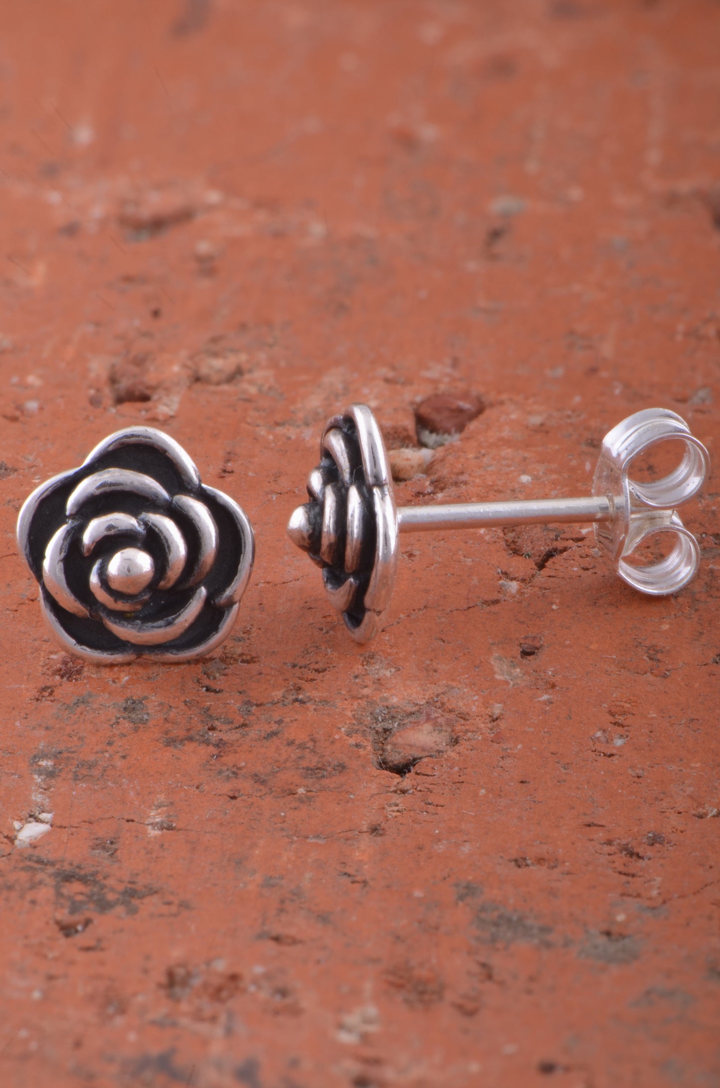 Sterling Silver Dainty Womens Rose Flower Stud Earrings
