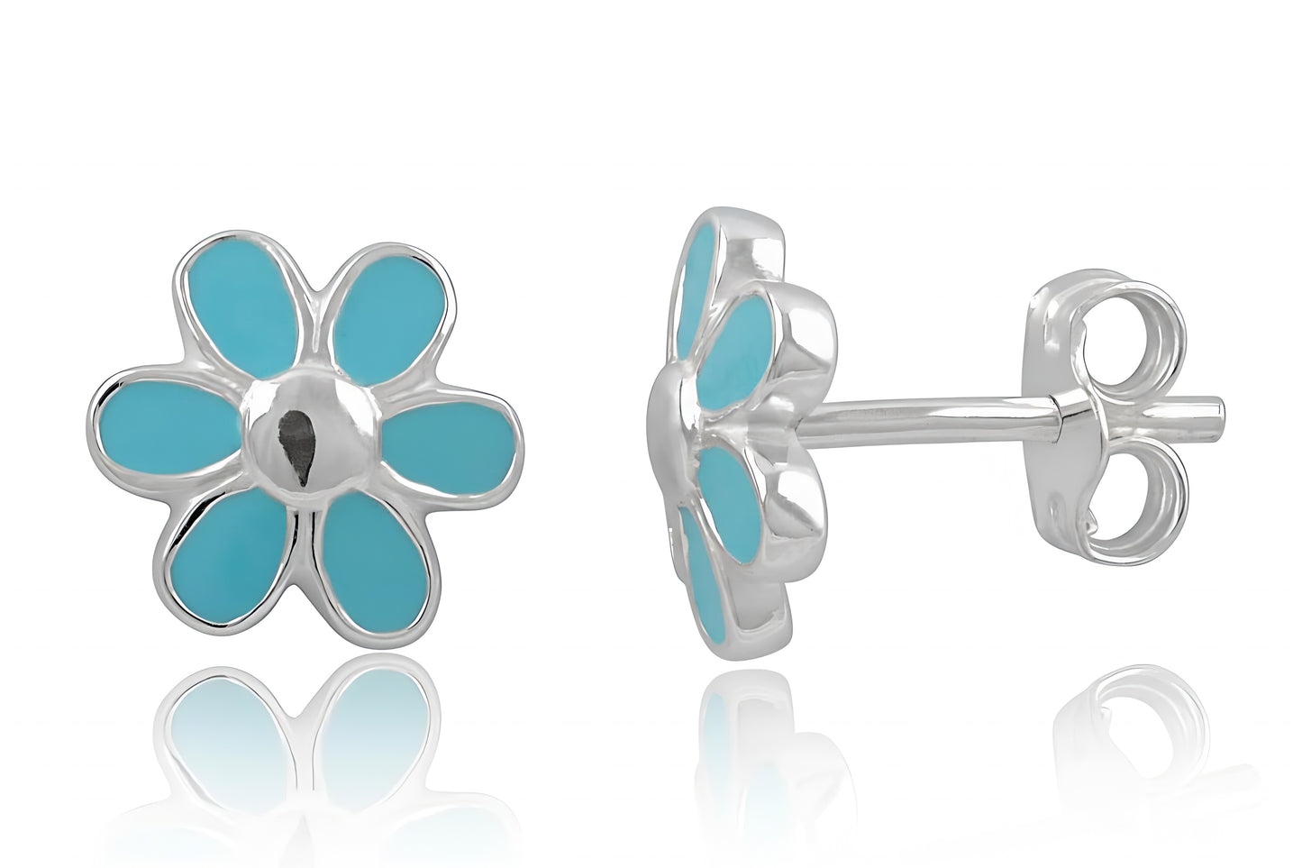 Sterling Silver Girls Dainty Light Blue Daisy Flower Stud Earrings