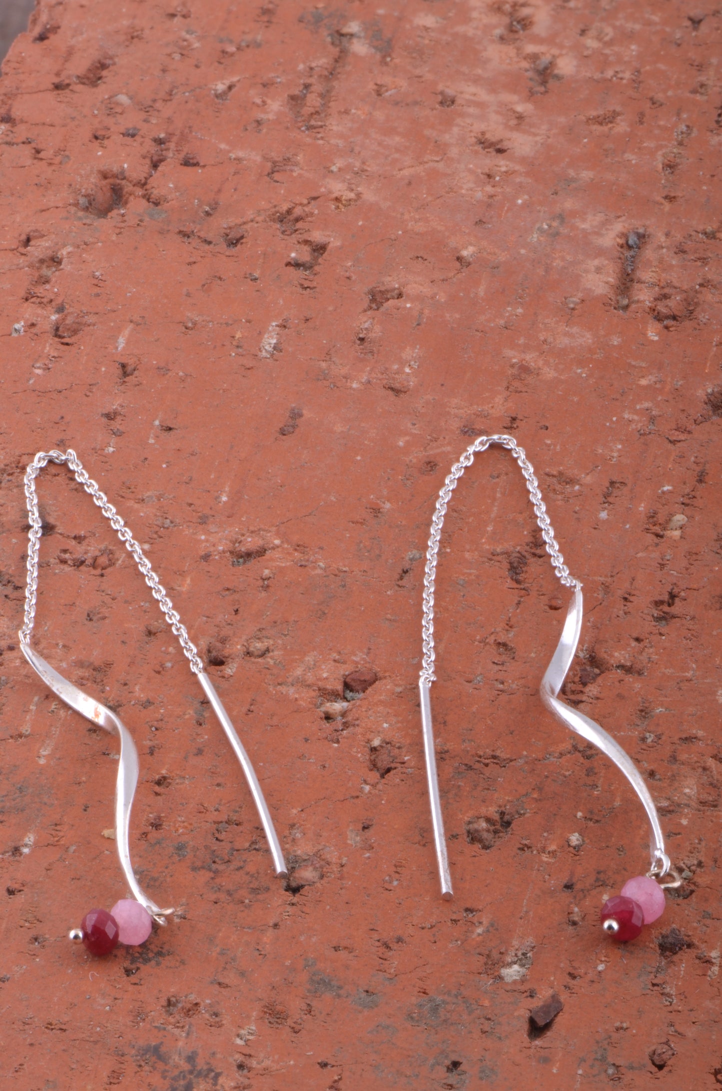 Sterling Silver Womens Modern Twisted Bead Threader Earrings