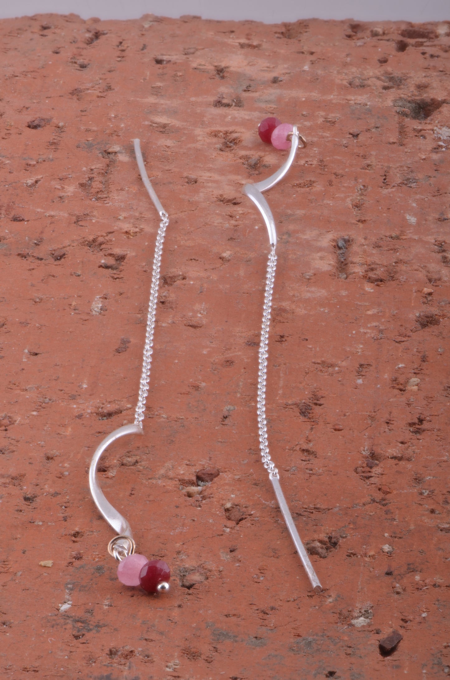 Sterling Silver Womens Modern Twisted Bead Threader Earrings
