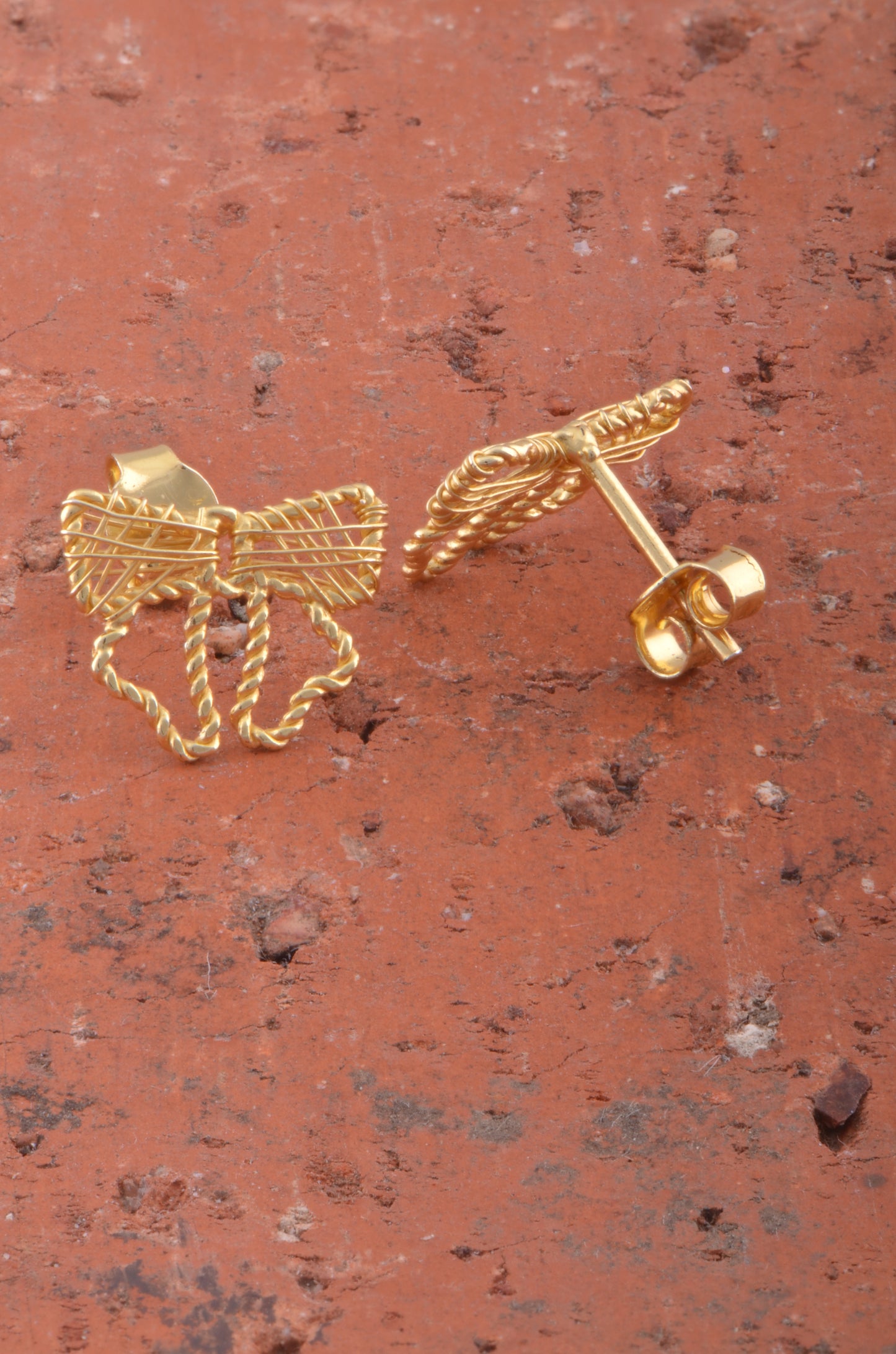 Yellow Gold Vermeil Sterling Silver Owl Stud Earrings
