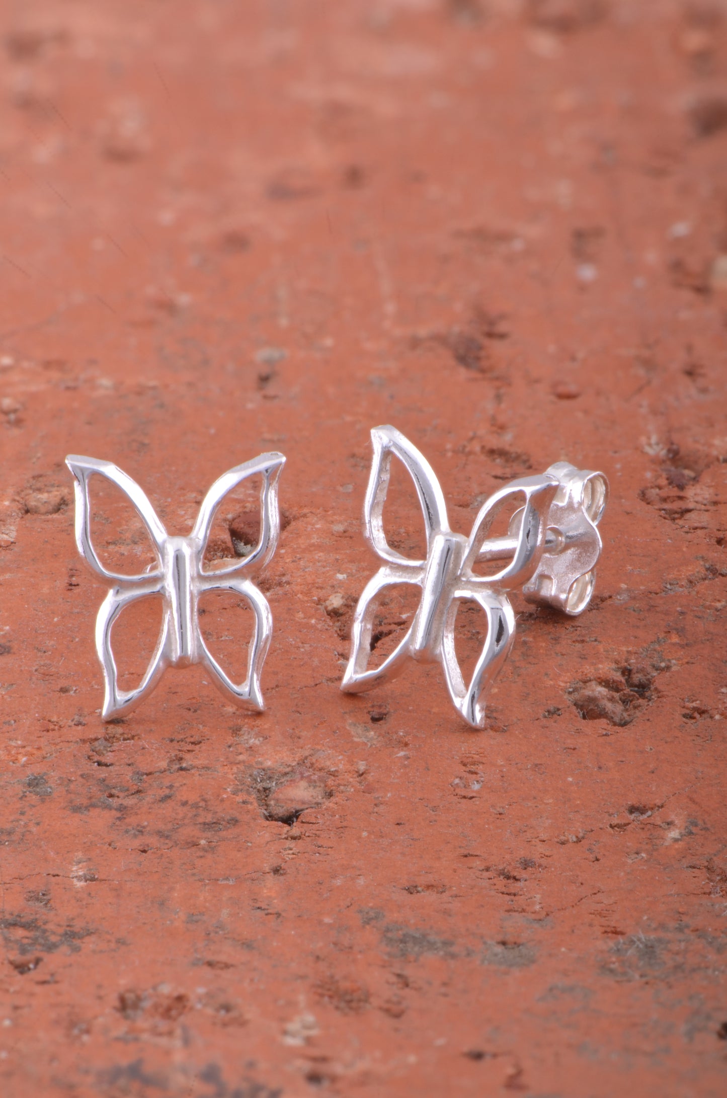Sterling Silver Womens Dainty Hollow Butterfly Stud Earrings 8mm