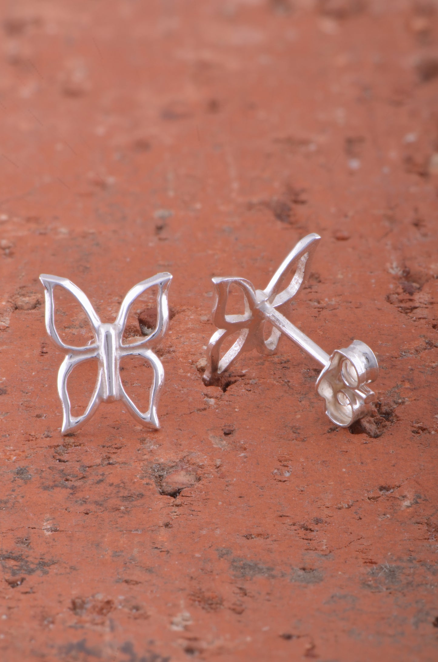 Sterling Silver Womens Dainty Hollow Butterfly Stud Earrings 8mm