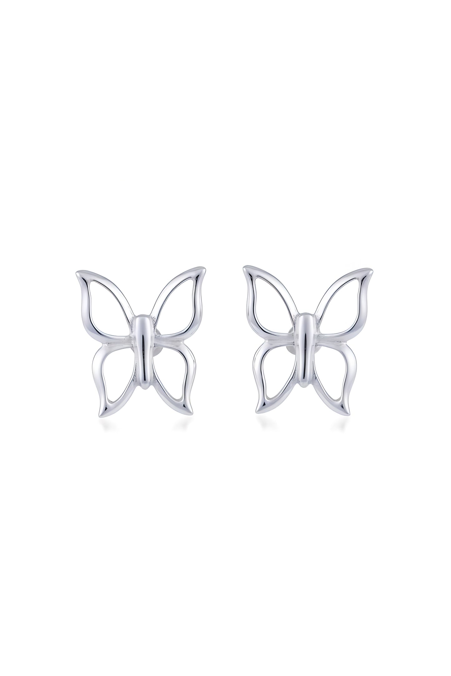 Sterling Silver Women's Dainty Hollow Butterfly Stud Earrings, 8mm