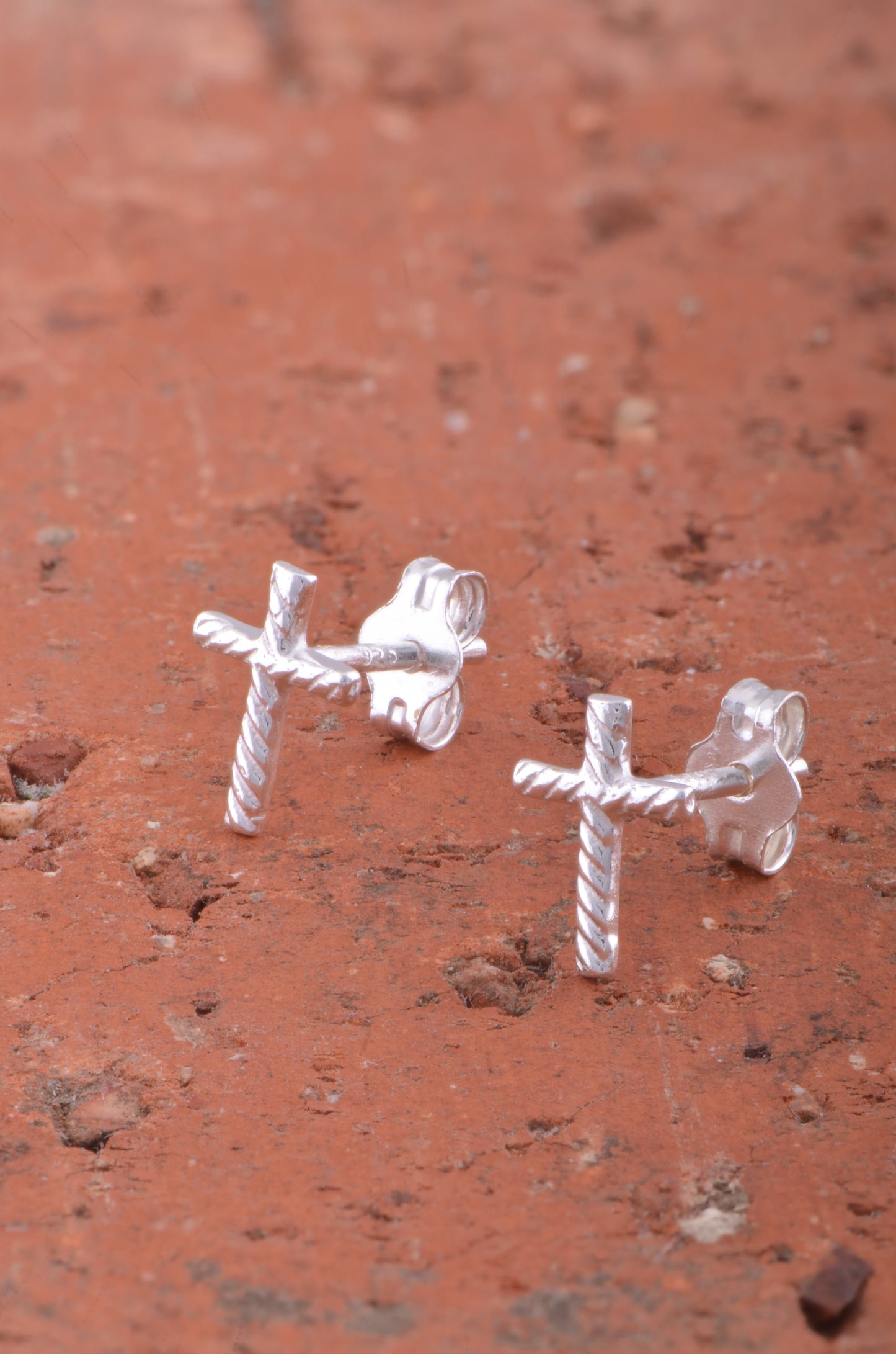 Sterling Silver Ladies Dainty Christian Cross Stud Earrings 8mm