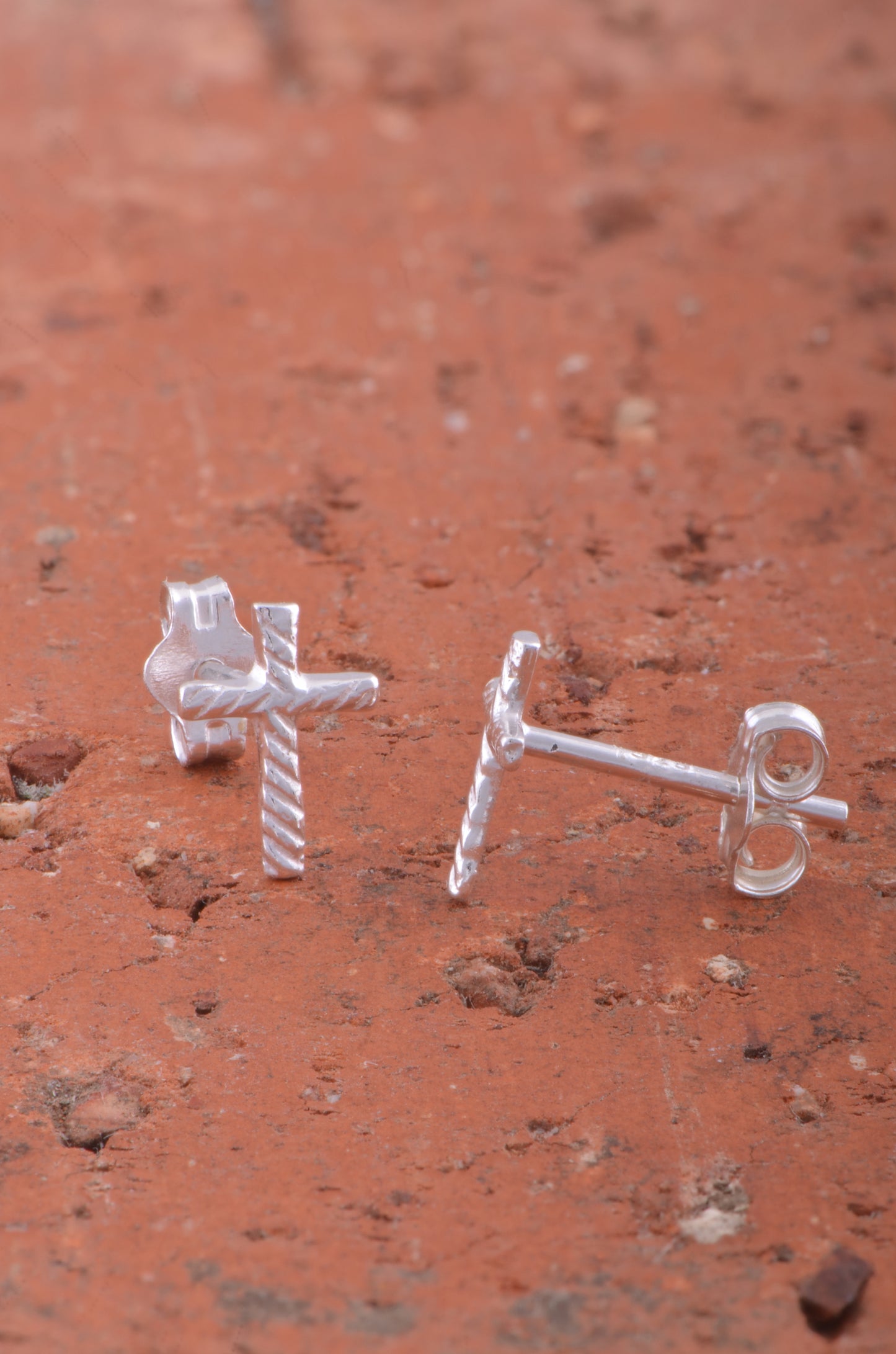 Sterling Silver Ladies Dainty Christian Cross Stud Earrings 8mm