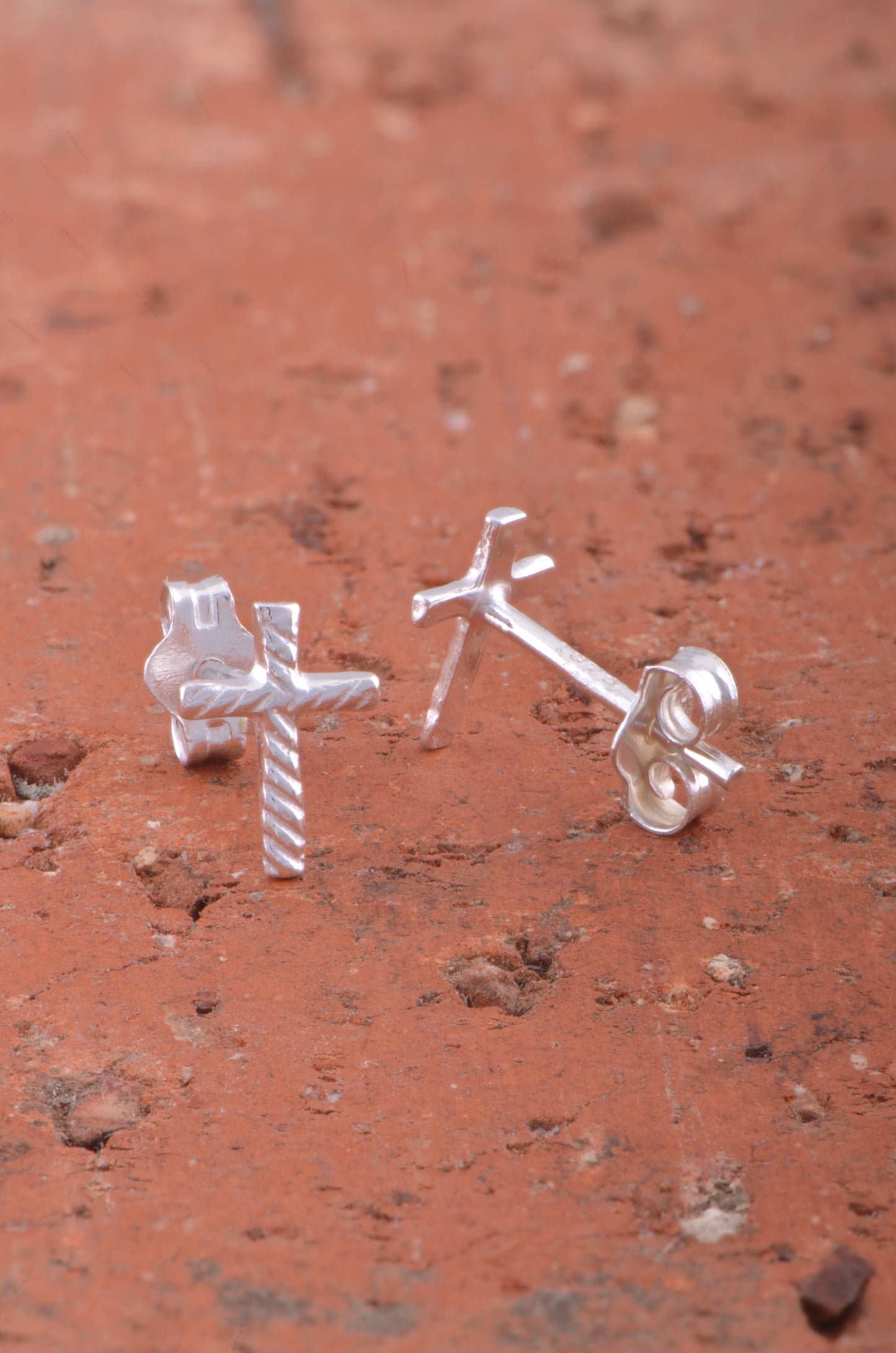 Sterling Silver Ladies Dainty Christian Cross Stud Earrings 8mm