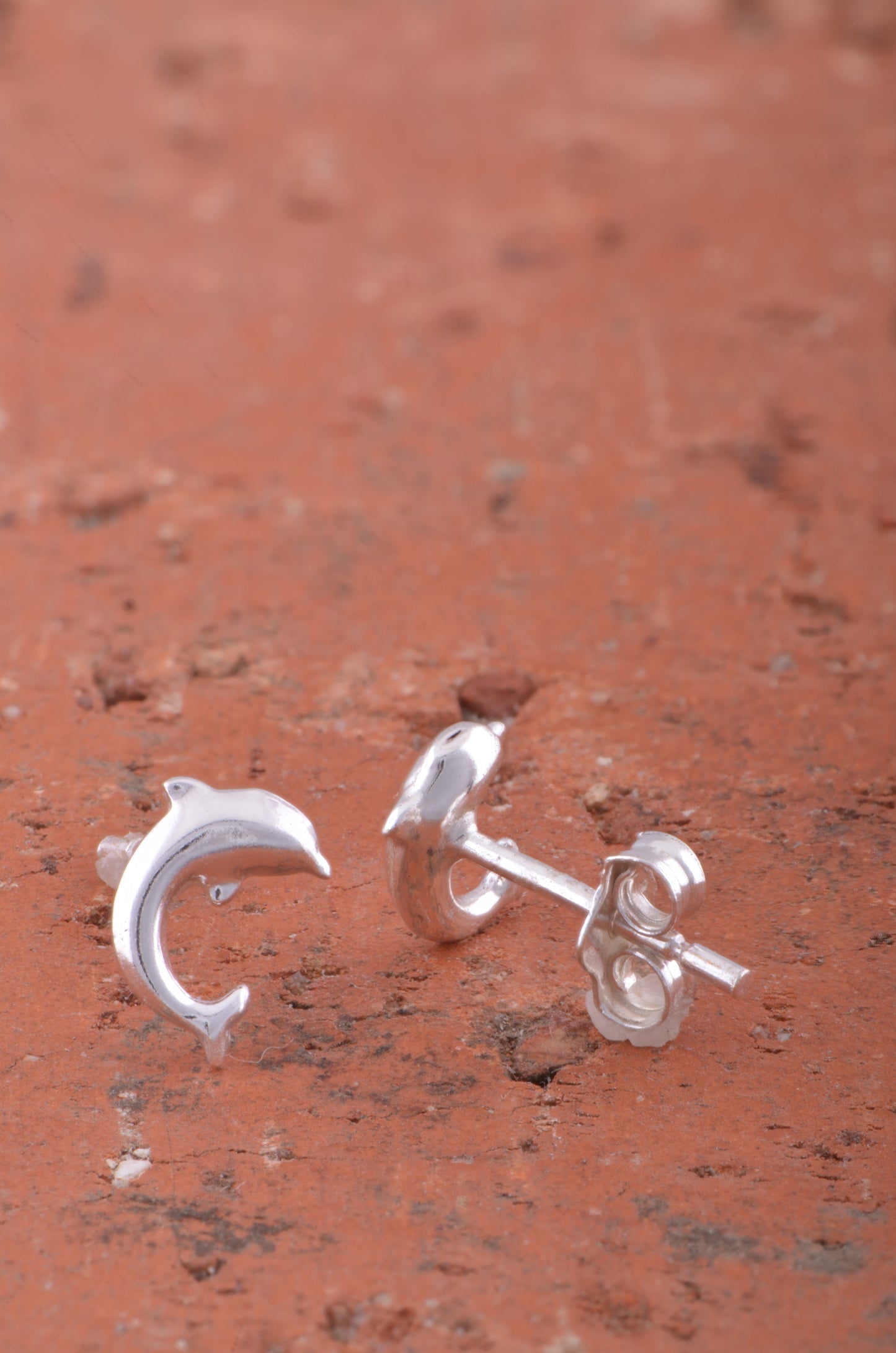 Sterling Silver Girls Dainty Jumping Dolphin Stud Earrings 8mm