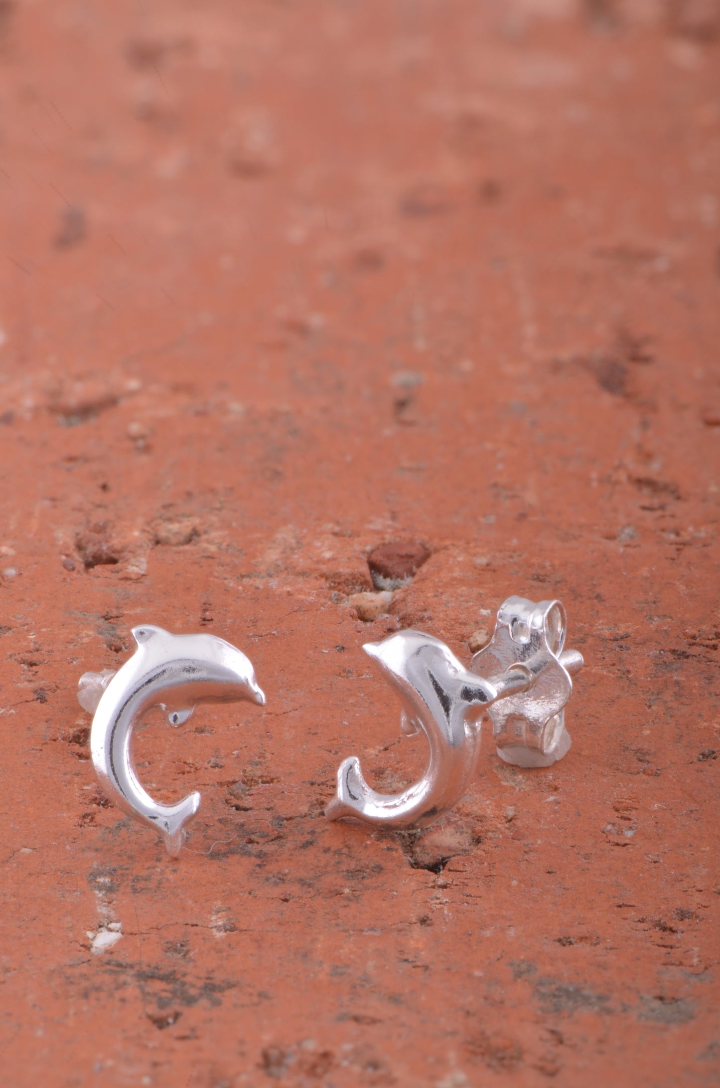 Sterling Silver Girls Dainty Jumping Dolphin Stud Earrings 8mm
