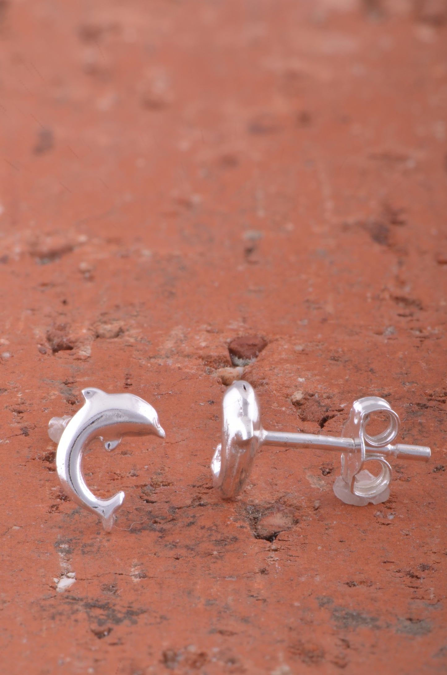 Sterling Silver Girls Dainty Jumping Dolphin Stud Earrings 8mm