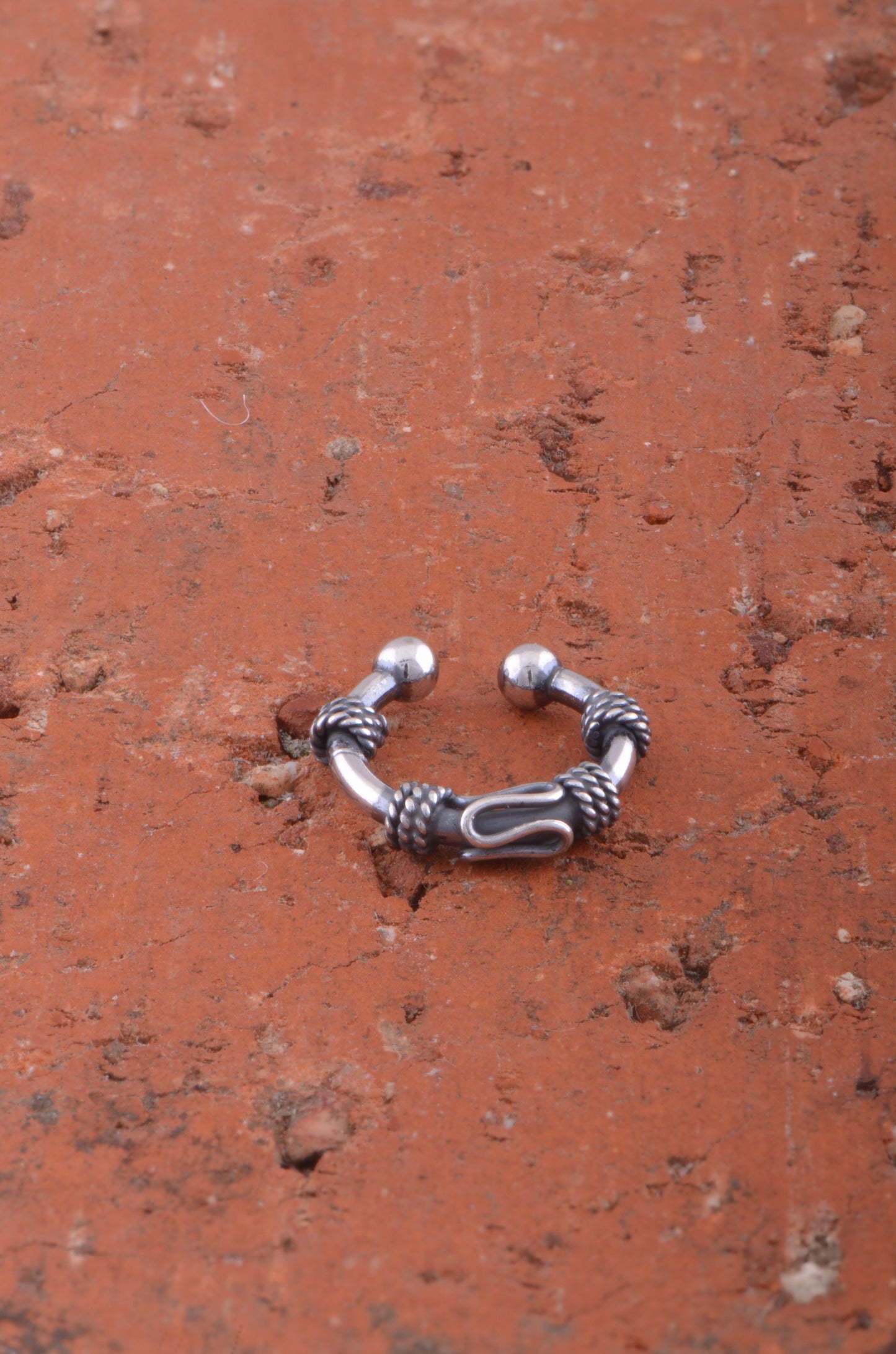 Sterling Silver Bali Faux Septum Nose Ring, Non-Piercing Clip-On Septum Hoop