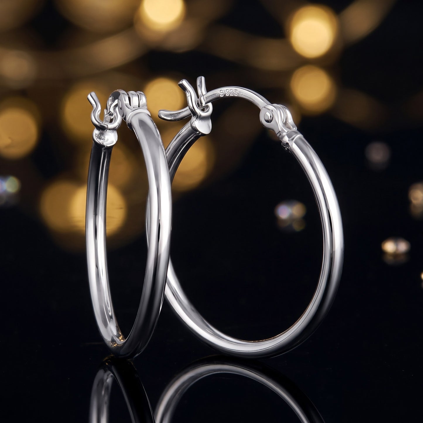 Sterling Silver 25mm Hoop Earrings for Women, 2mm Polished Endless Hoops, Everyday Jewelry Gift view 3