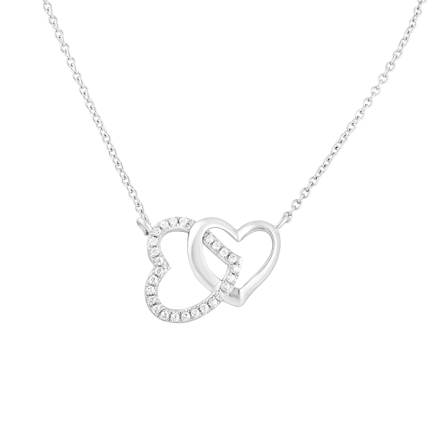 Sterling Silver CZ Interlocking Hearts Necklace, 18" | SilverCloseOut