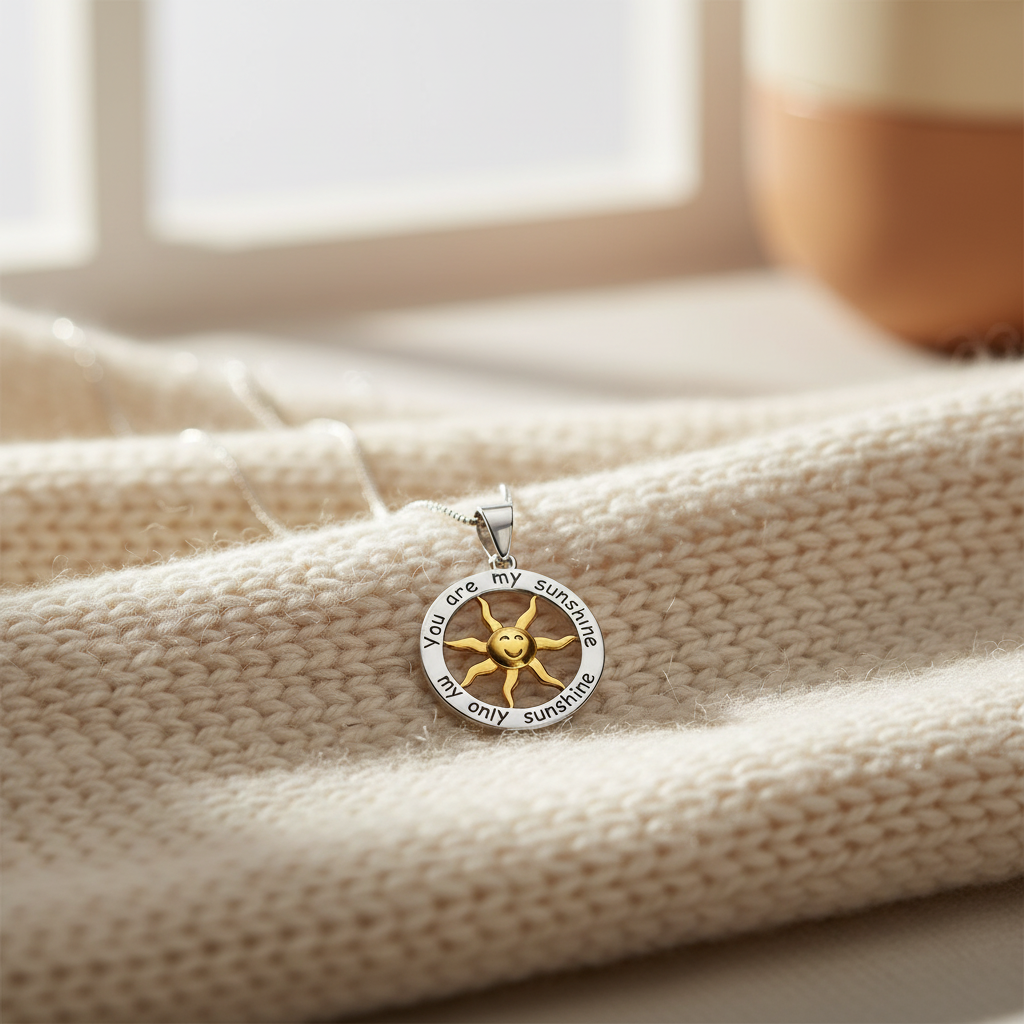 Sterling Silver Two Tone You are my Sunshine my Only Sunshine Necklace, 18"