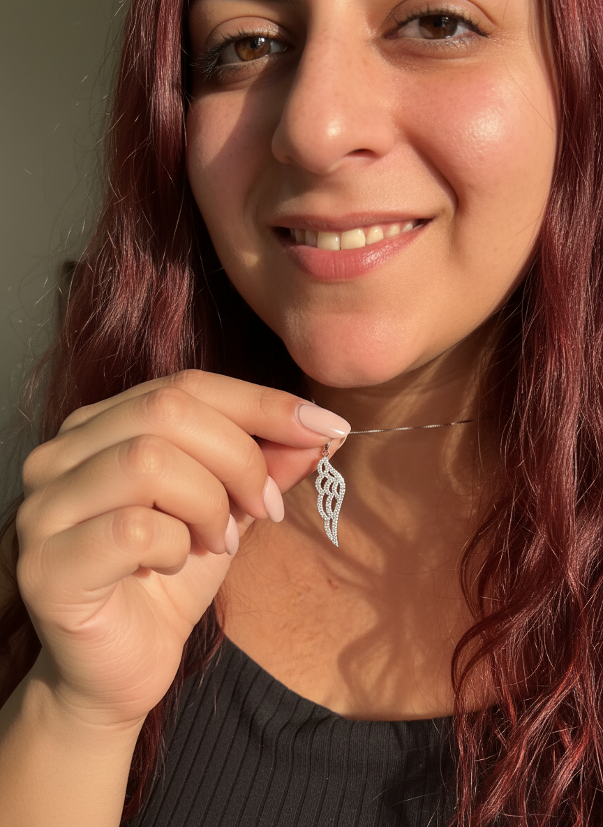 Sterling Silver CZ Angel Wing Necklace, 18" | SilverCloseOut