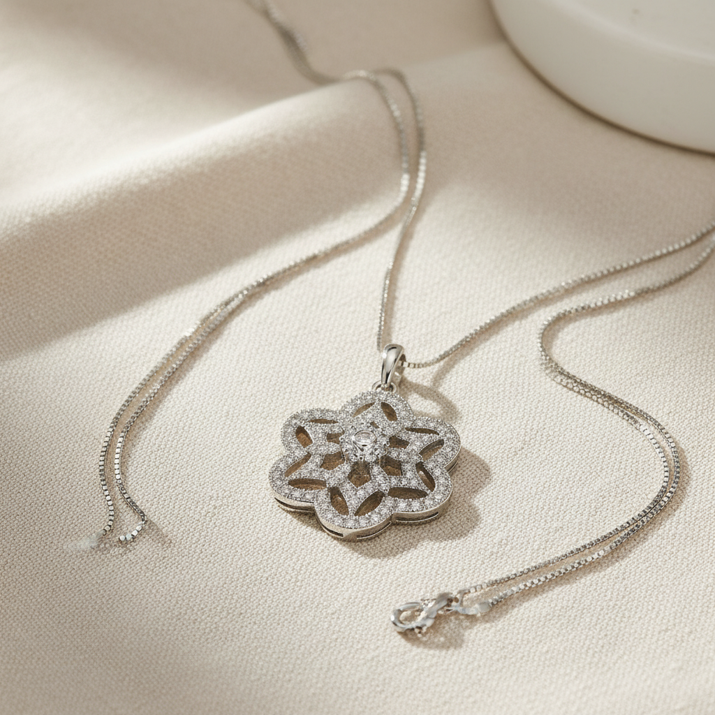Sterling Silver CZ filigree Flower of Life Necklace, 18" | SilverCloseOut