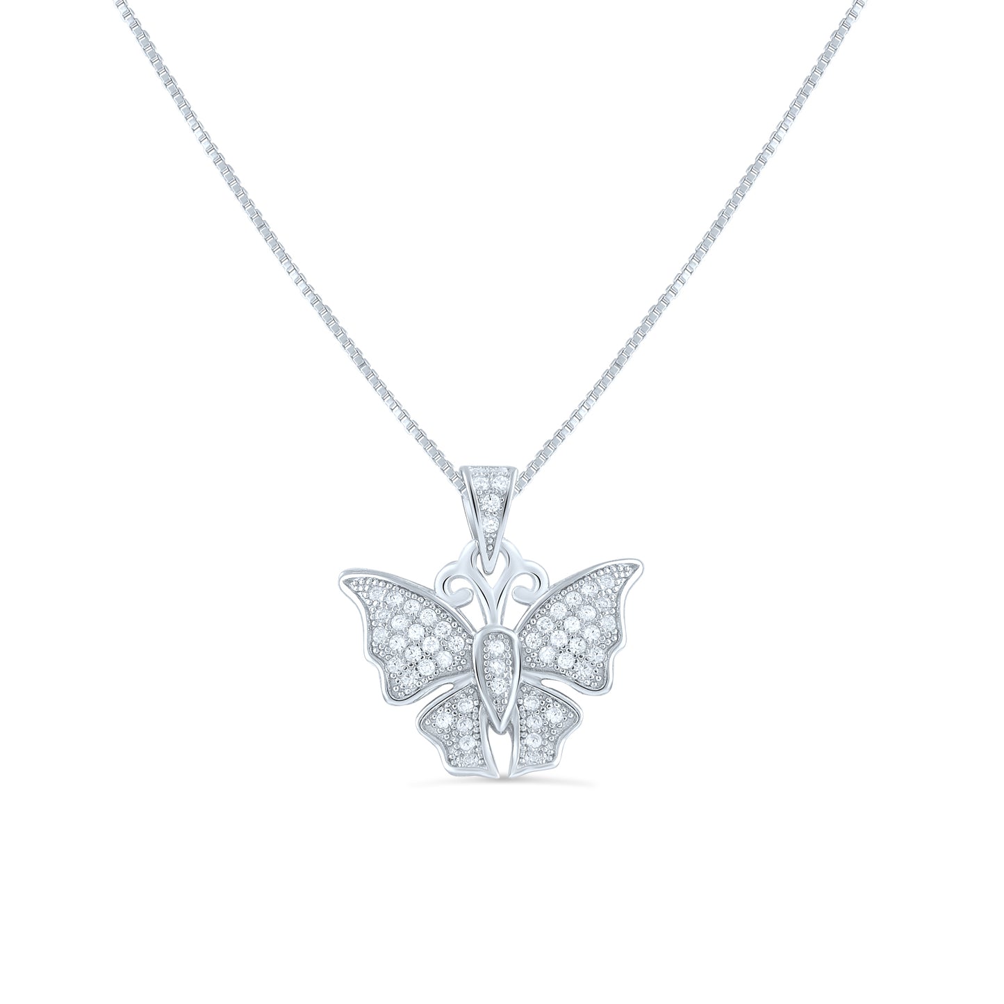 Sterling Silver CZ Butterfly Necklace, 18" | SilverCloseOut
