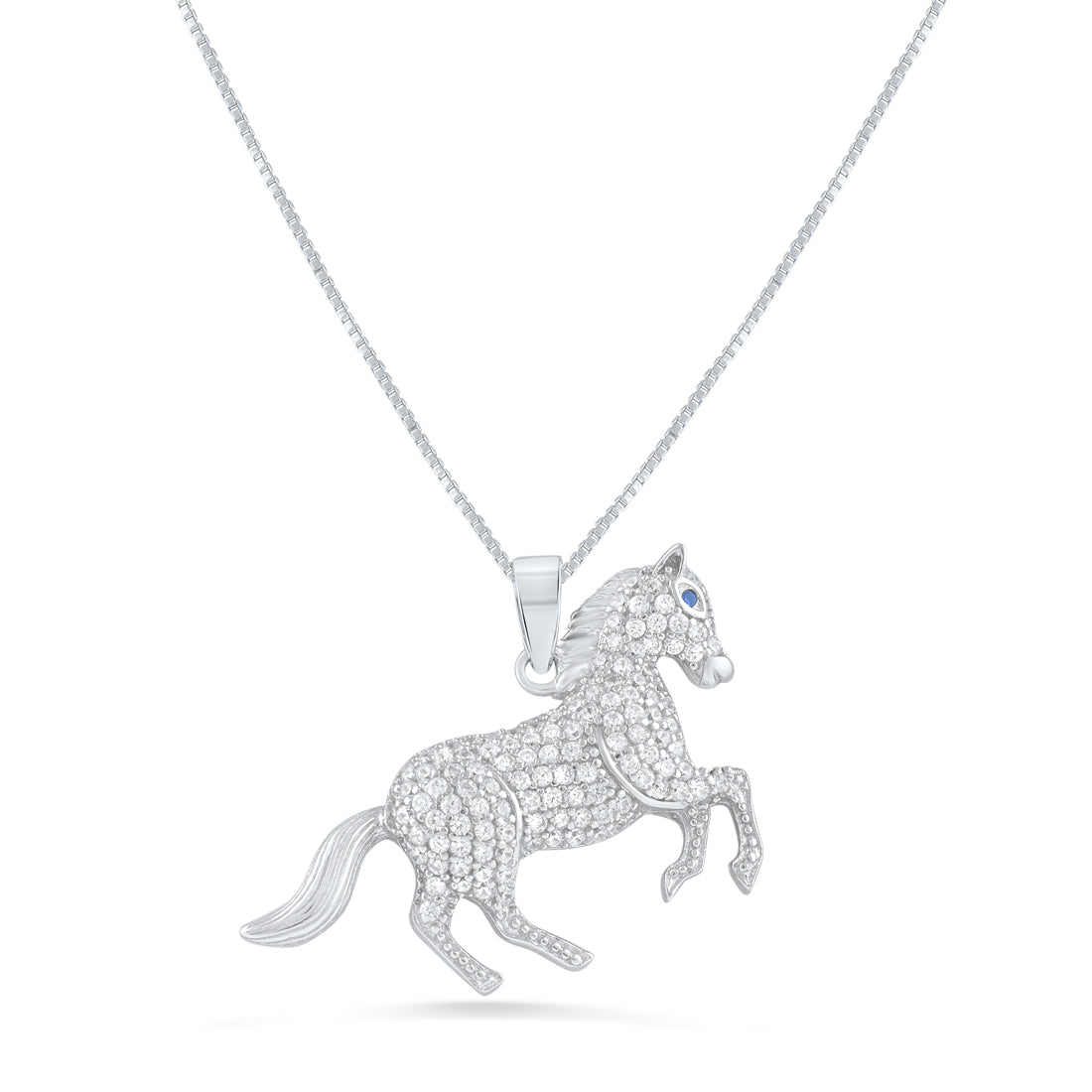 Sterling Silver CZ Running Stallion Horse Necklace, 18" | SilverCloseOut