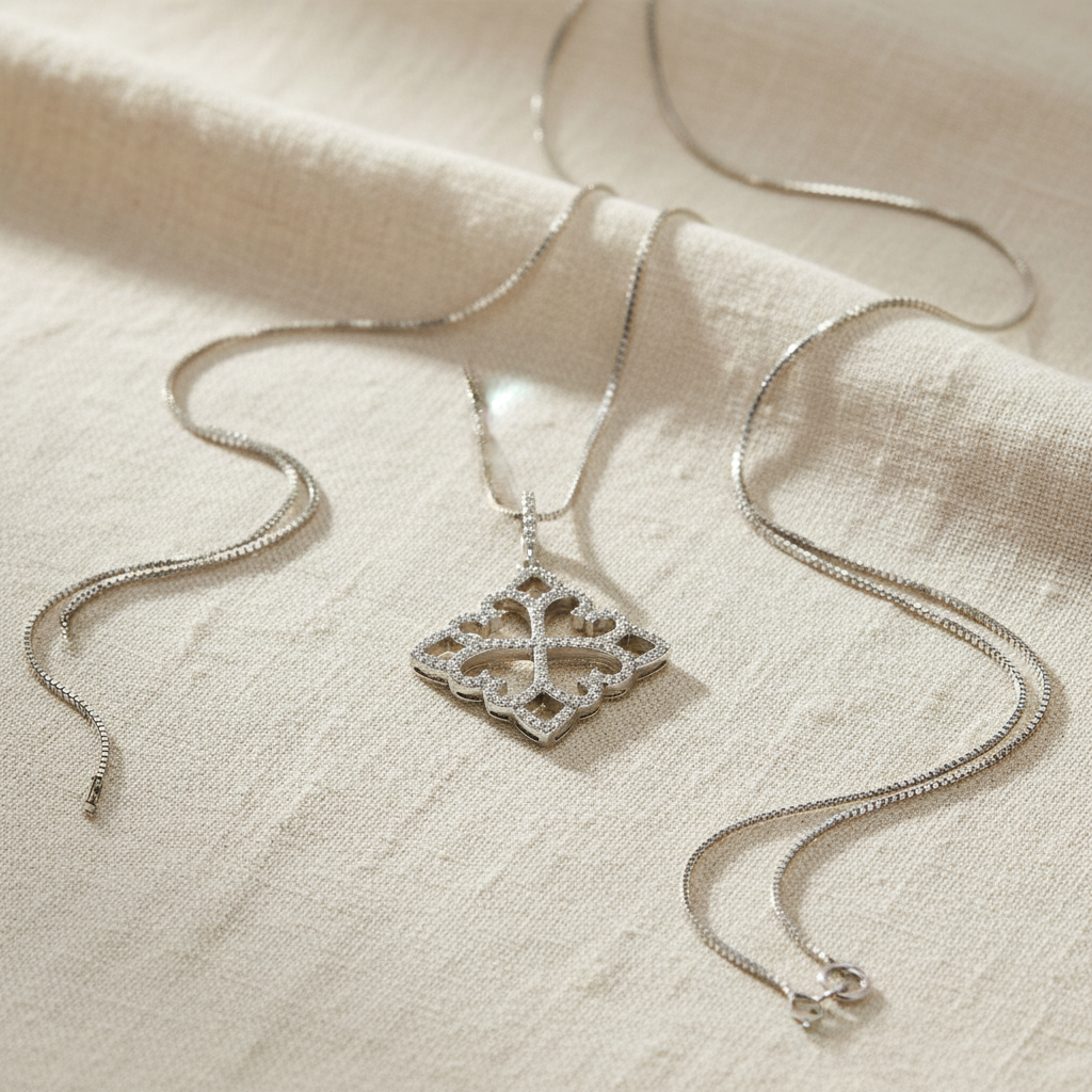 Sterling Silver CZ Fleur De lis Cross Necklace, 18" | SilverCloseOut