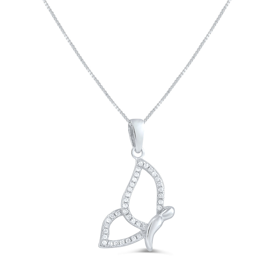 Sterling Silver CZ Flying Butterfly Necklace, 18" | SilverCloseOut