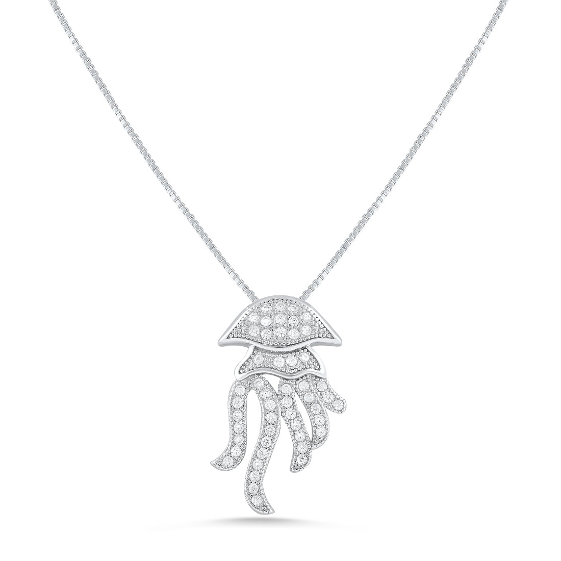 Sterling Silver CZ Octopus Charm Necklace, 18" | SilverCloseOut