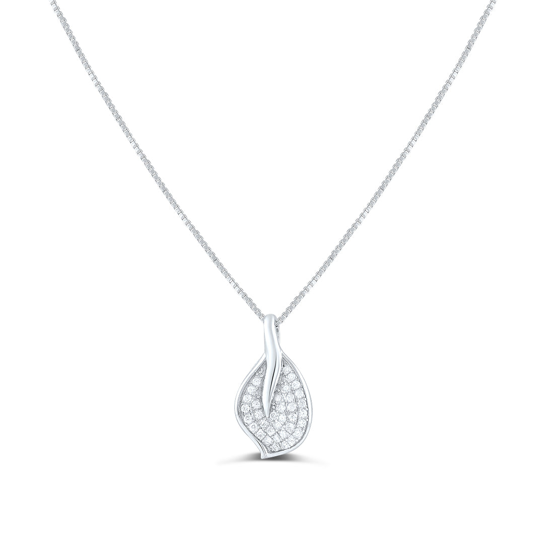 Sterling Silver CZ Leaf Charm Necklace, 18" | SilverCloseOut