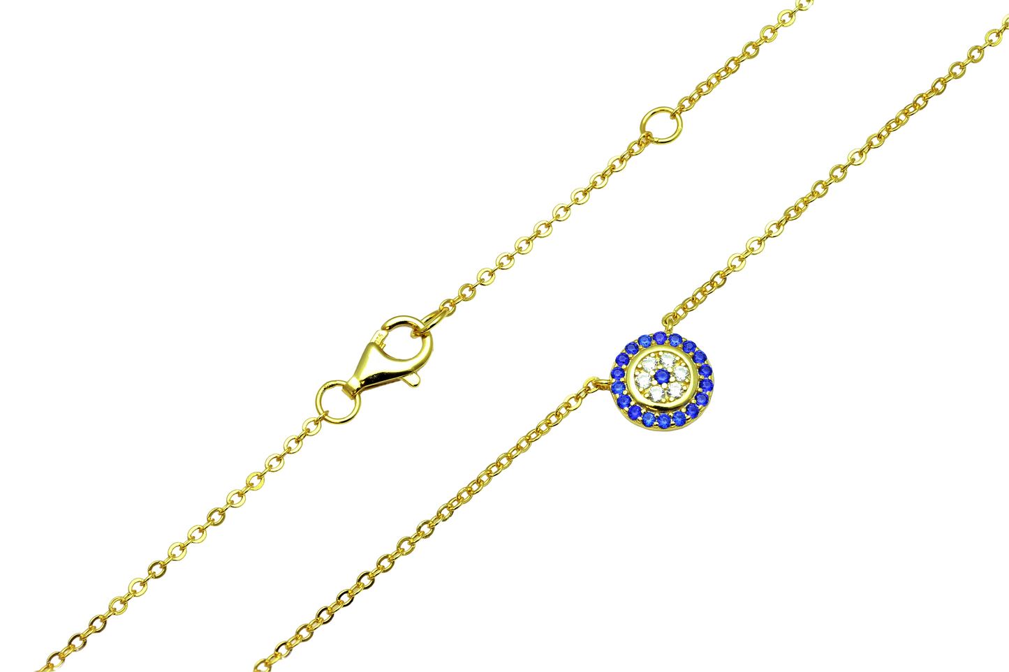 White Gold Vermeil Sterling Silver Women's Dainty CZ Blue Evil Eye Necklace - Evil Eye jewelry