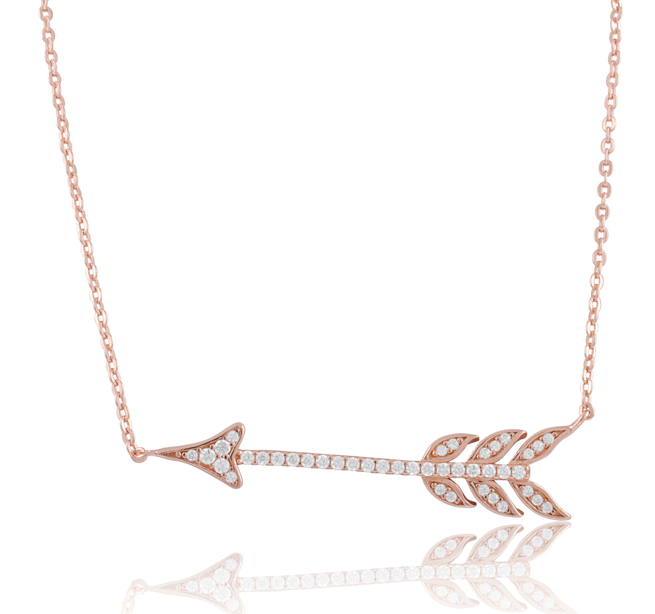 Rose Gold Tone Sterling Silver CZ Sideways Arrow Necklace, 18" | SilverCloseOut
