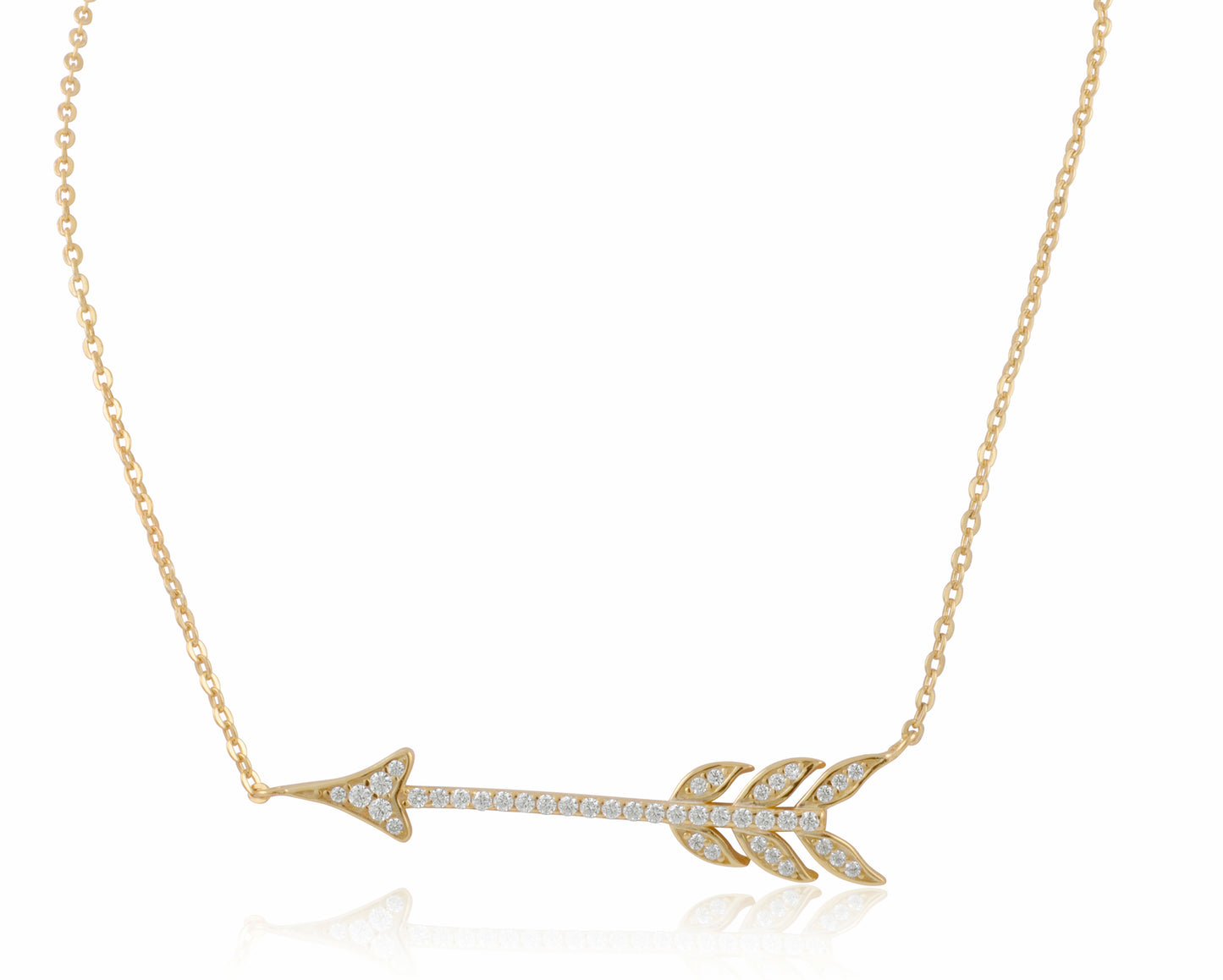 Yellow Gold Tone Sterling Silver CZ Sideways Arrow Necklace, 18"