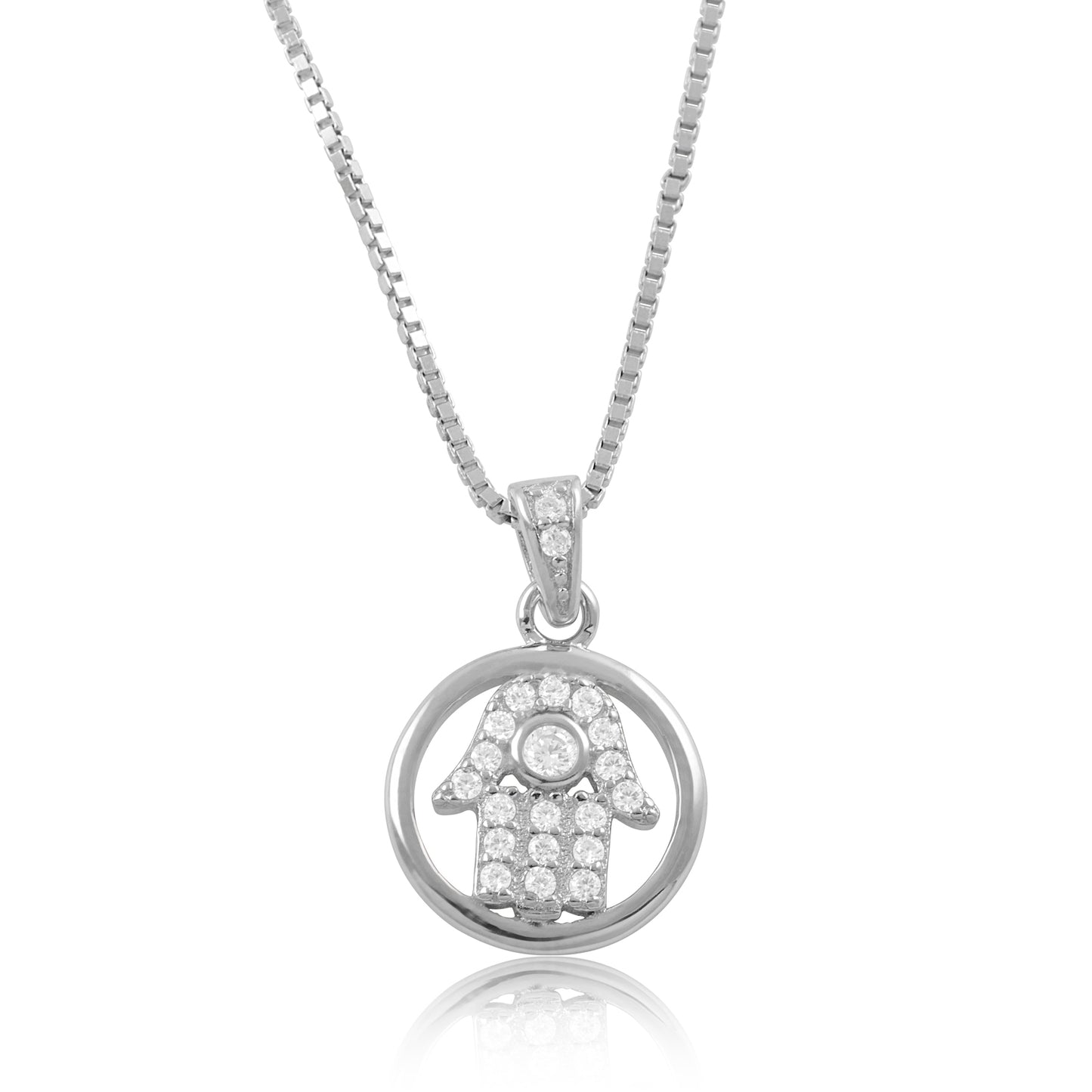Sterling Silver CZ Hamsa Hand Necklace | SilverCloseOut