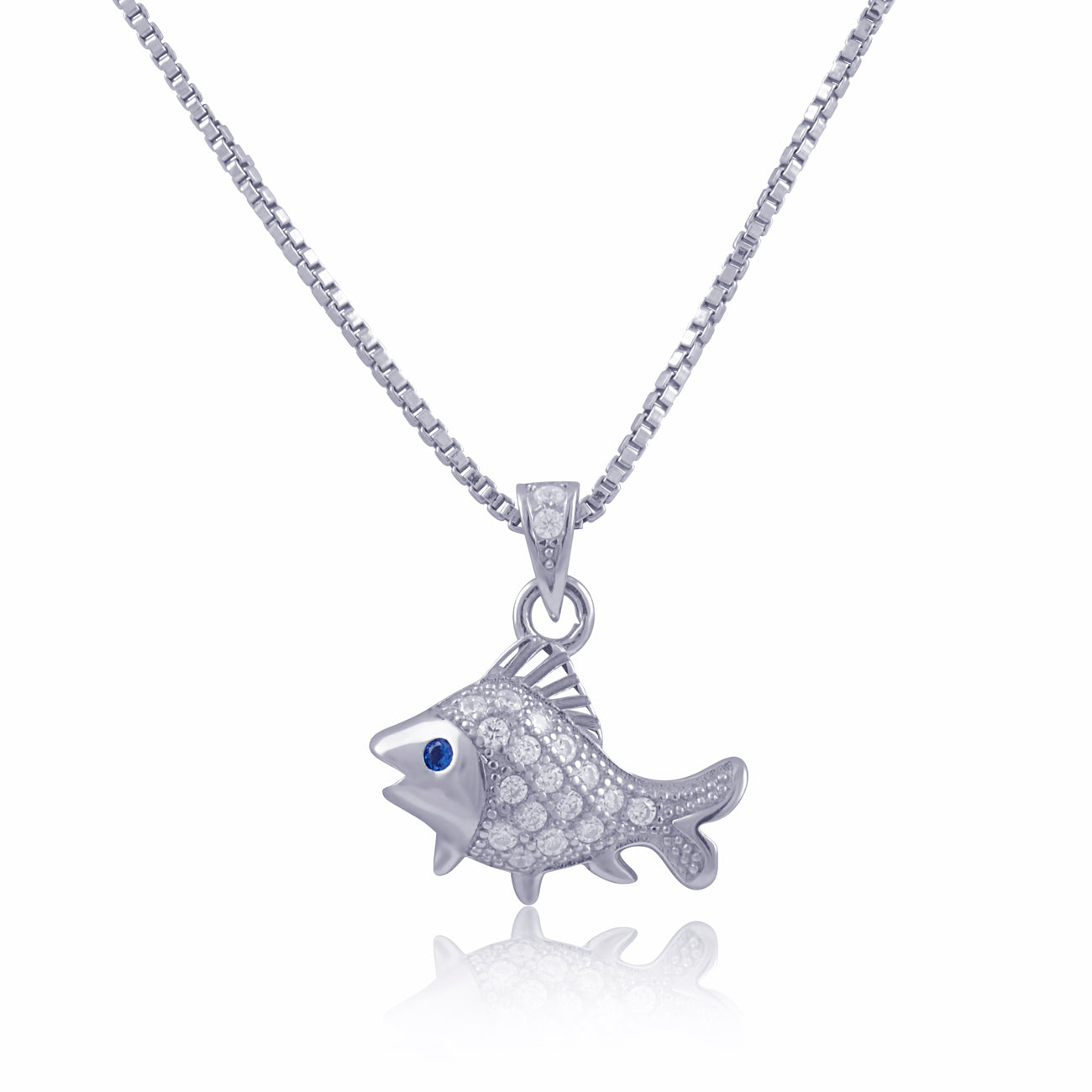 Sterling Silver CZ Fish Necklace | SilverCloseOut