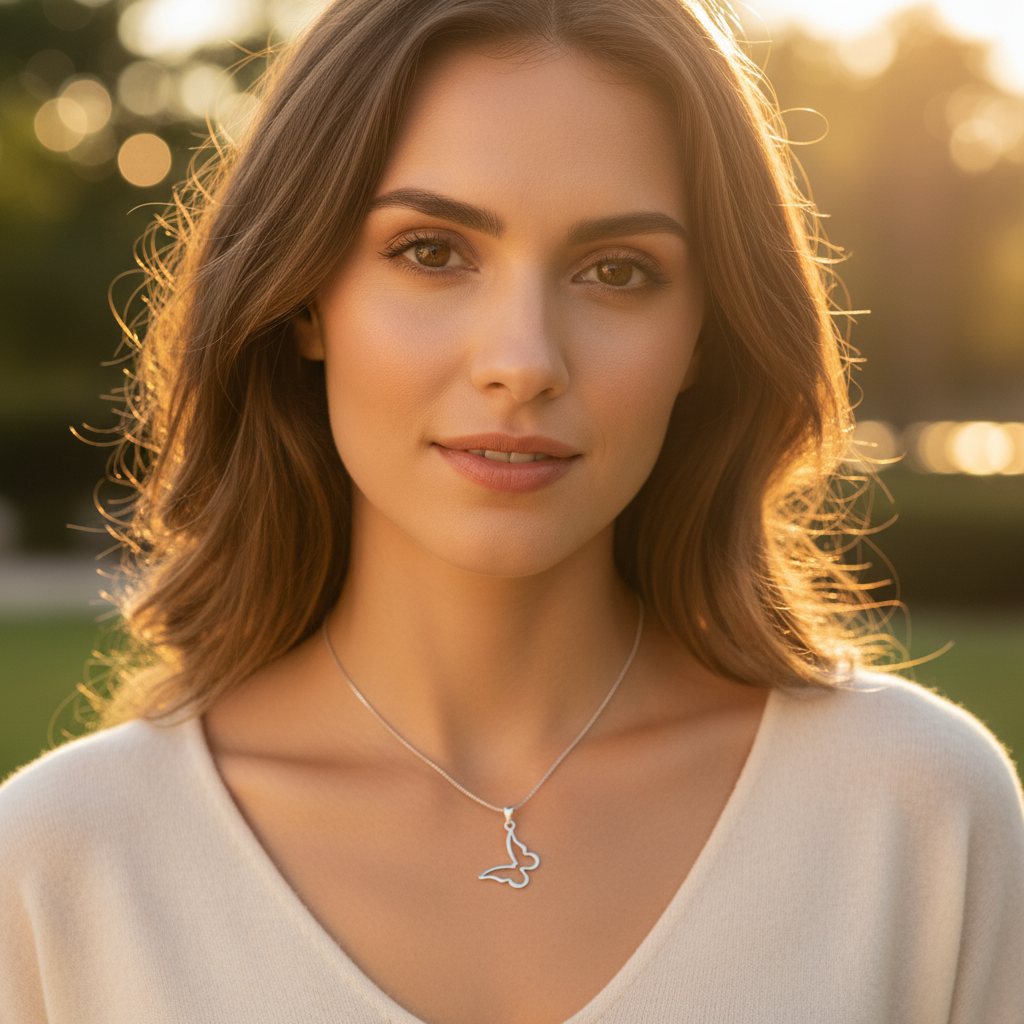 Sterling Silver Ladies Dainty Hollow Butterfly Charm Necklace | SilverCloseOut