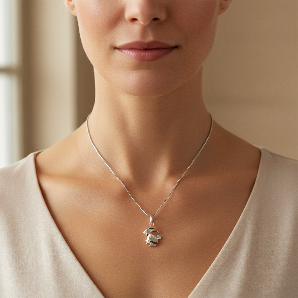 Sterling Silver Women's Dainty Origami Bunny Rabbit Necklace | SilverCloseOut