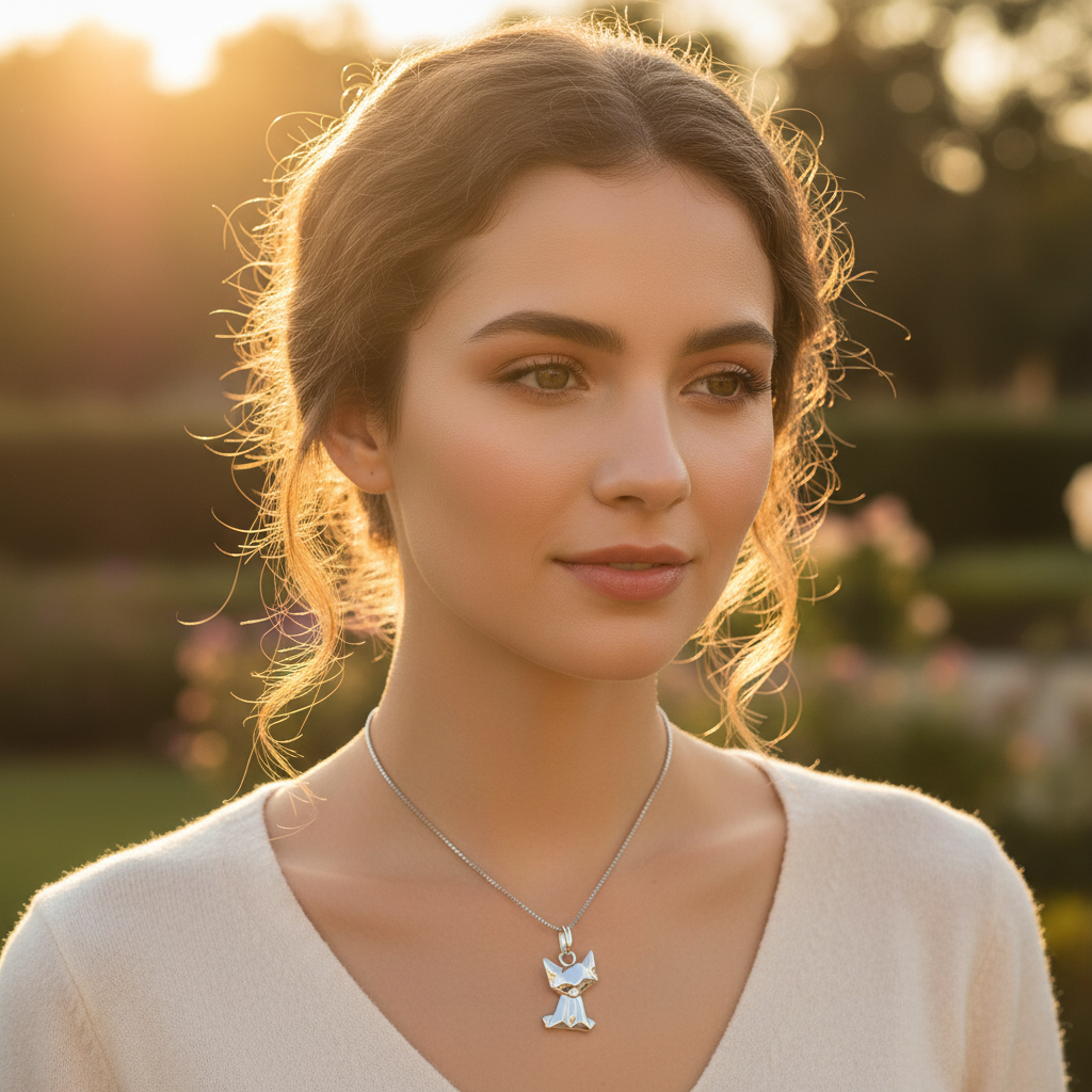 Sterling Silver Girls Dainty Origami kitty Cat Necklace