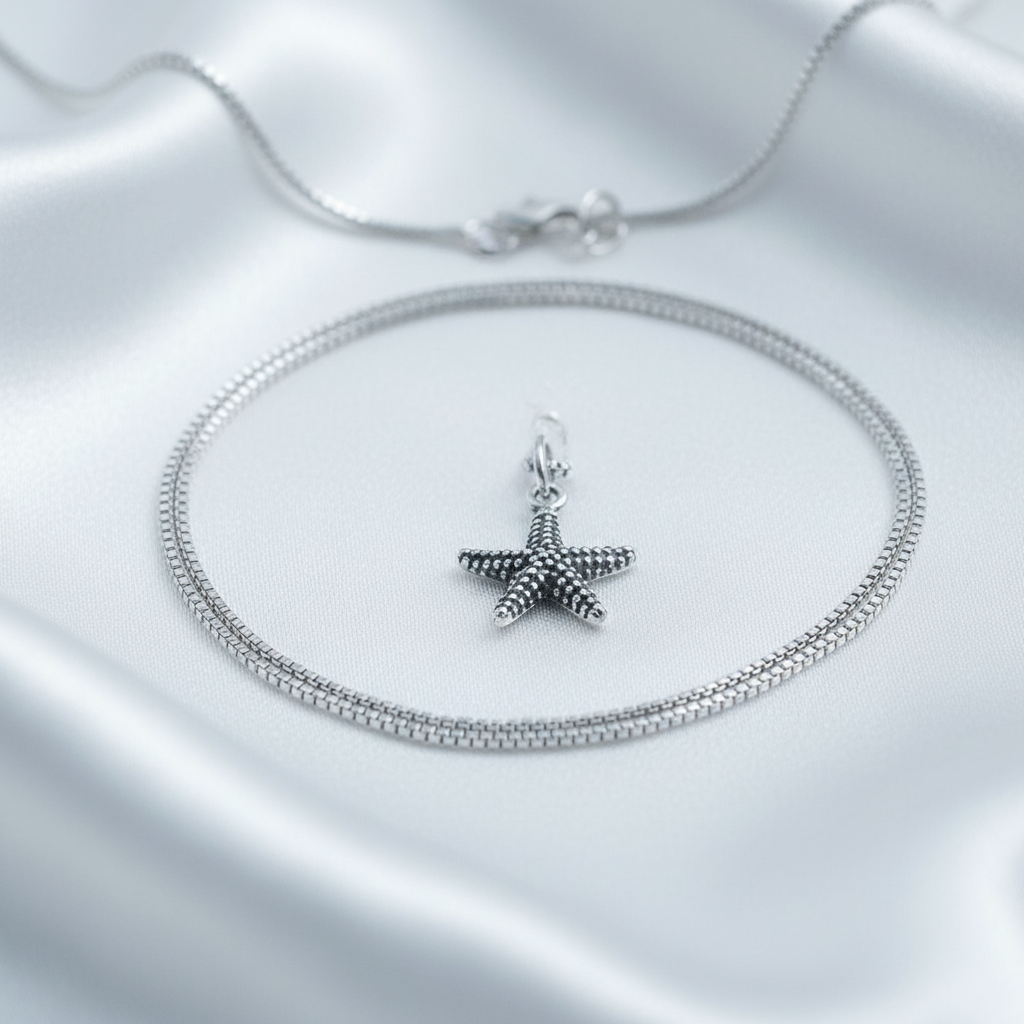 Sterling Silver Women's Dainty Nautical Starfish Charm Necklace | SilverCloseOut